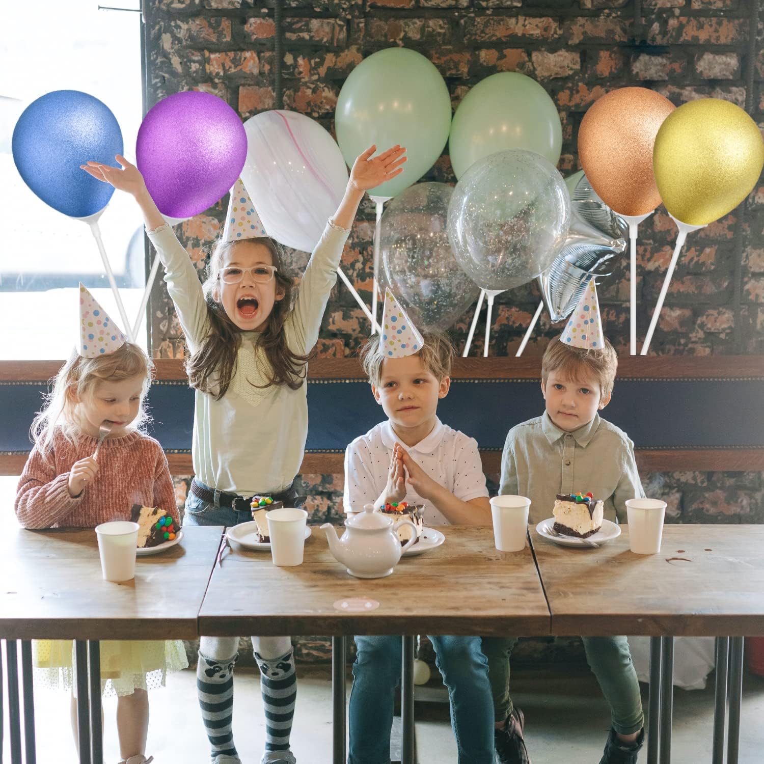 Detalle de Haiou Lot de 100 Tiges à Ballons Réutilisables en Plastique – pour anniversaires, fêtes et mariages