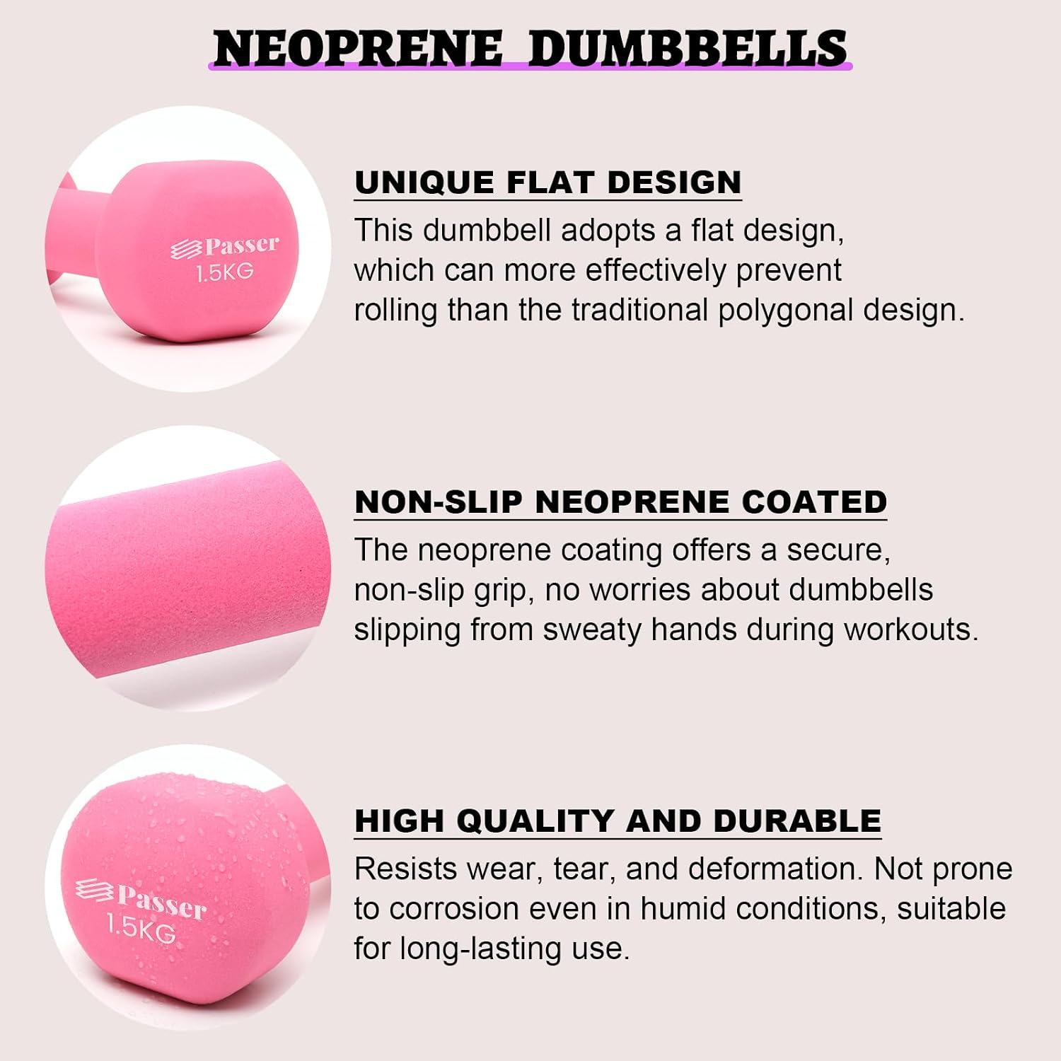Detalle de Neopren Kurzhanteln Set (2er-Set) für Frauen und Kinder – flaches Design, rutschfester Griff