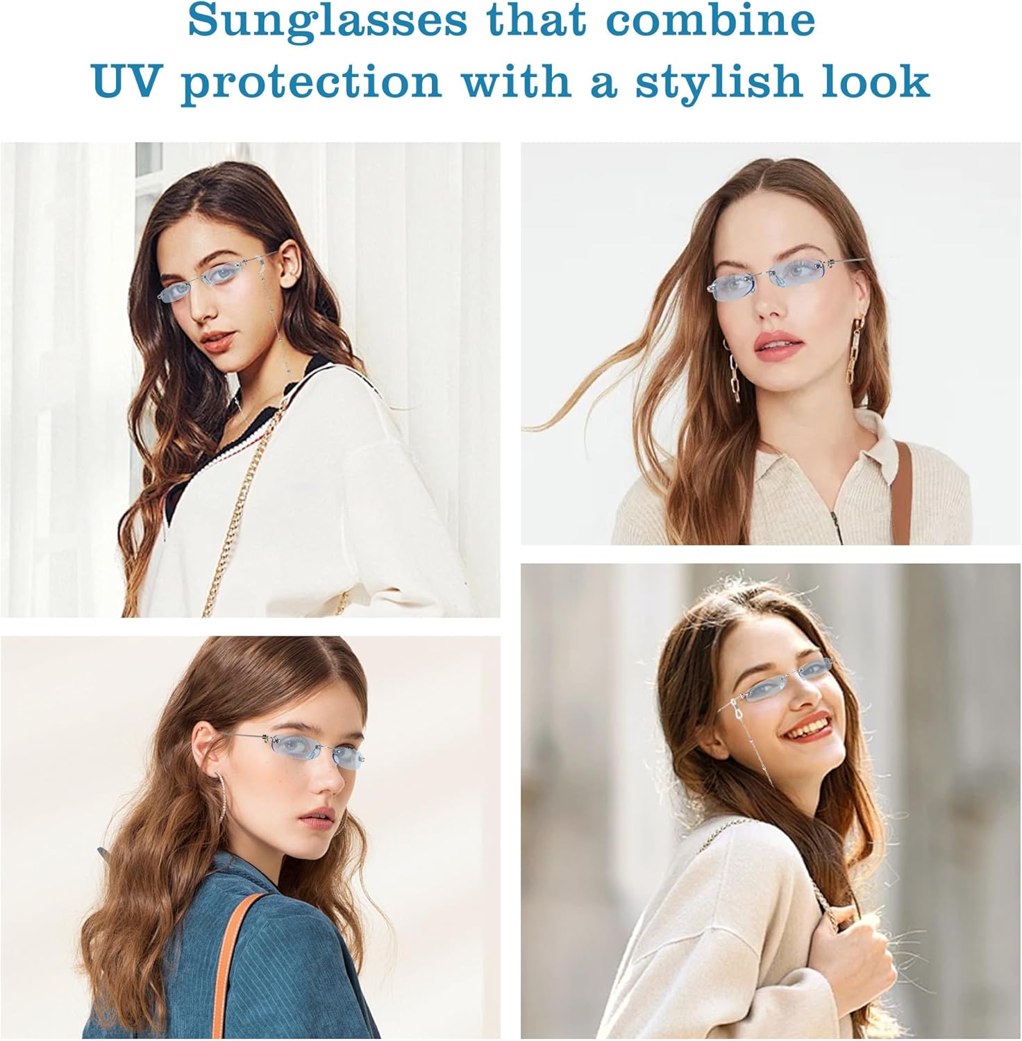 Thumbnail 6 de MEGAVOW rimless rectangle skinny sunglasses with ocean lens (small narrow fit)