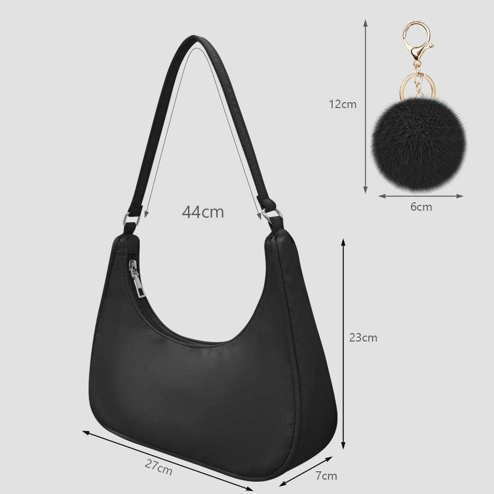 Thumbnail 4 de Aucuu Umhängetasche Damen – Nylon Retro Handtasche mit Pom-Pom Schlüsselanhänger