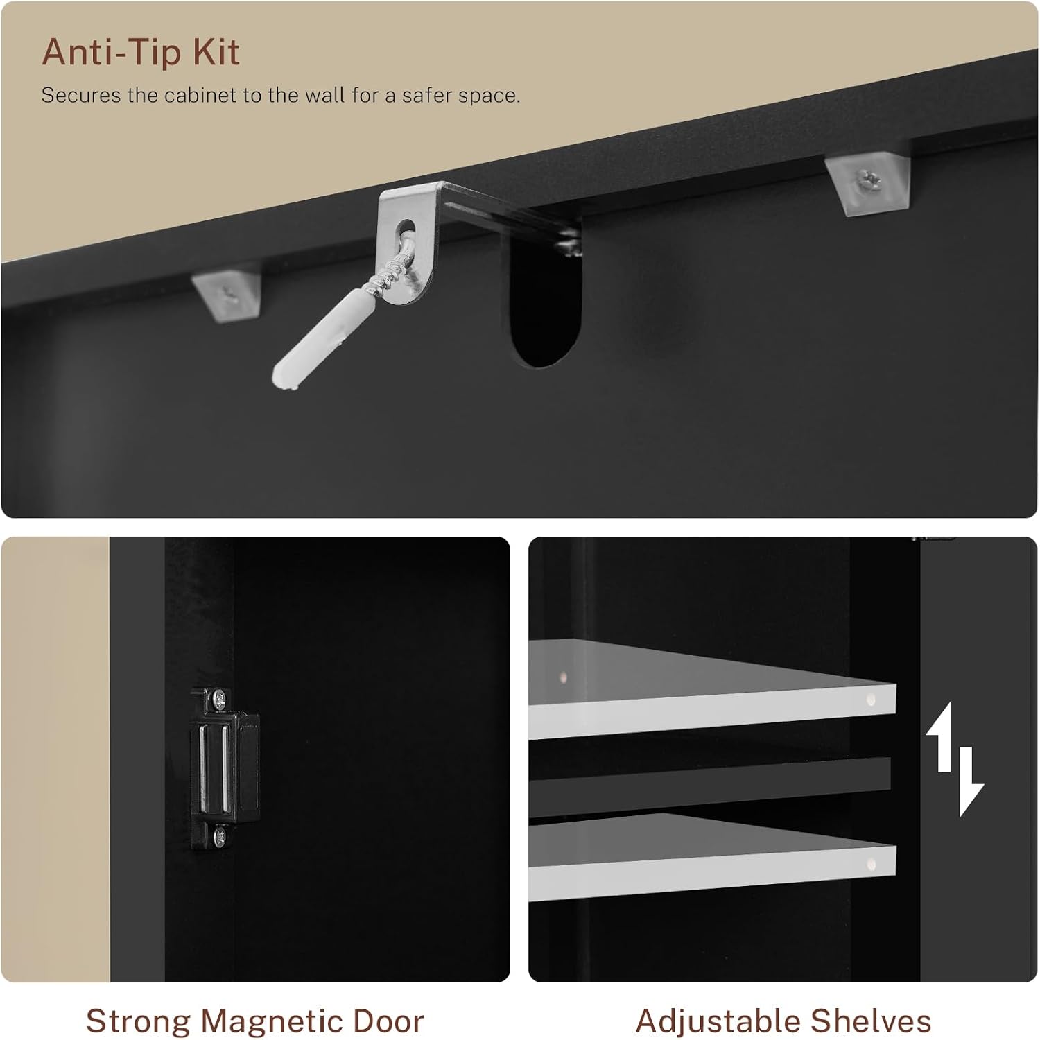 Detalle 2 de TEENFON Tall Bathroom Storage Cabinet, 6 Shelves