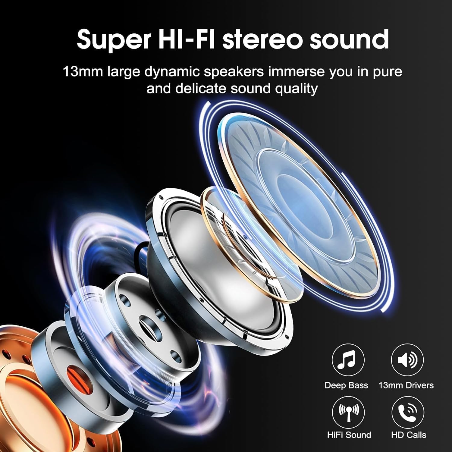 Detalle de Nuovo Cuffie Bluetooth 5.4: Auricolari In-Ear HiFi con 4 ENC Microfoni, 50 Ore e Display LED
