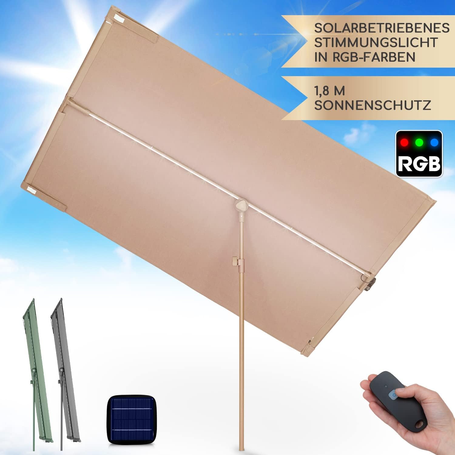 Detalle 2 de Blumfeldt GDW8-FlexShadeLED-LT Garden Parasol with Solar Panels and RGB LEDs