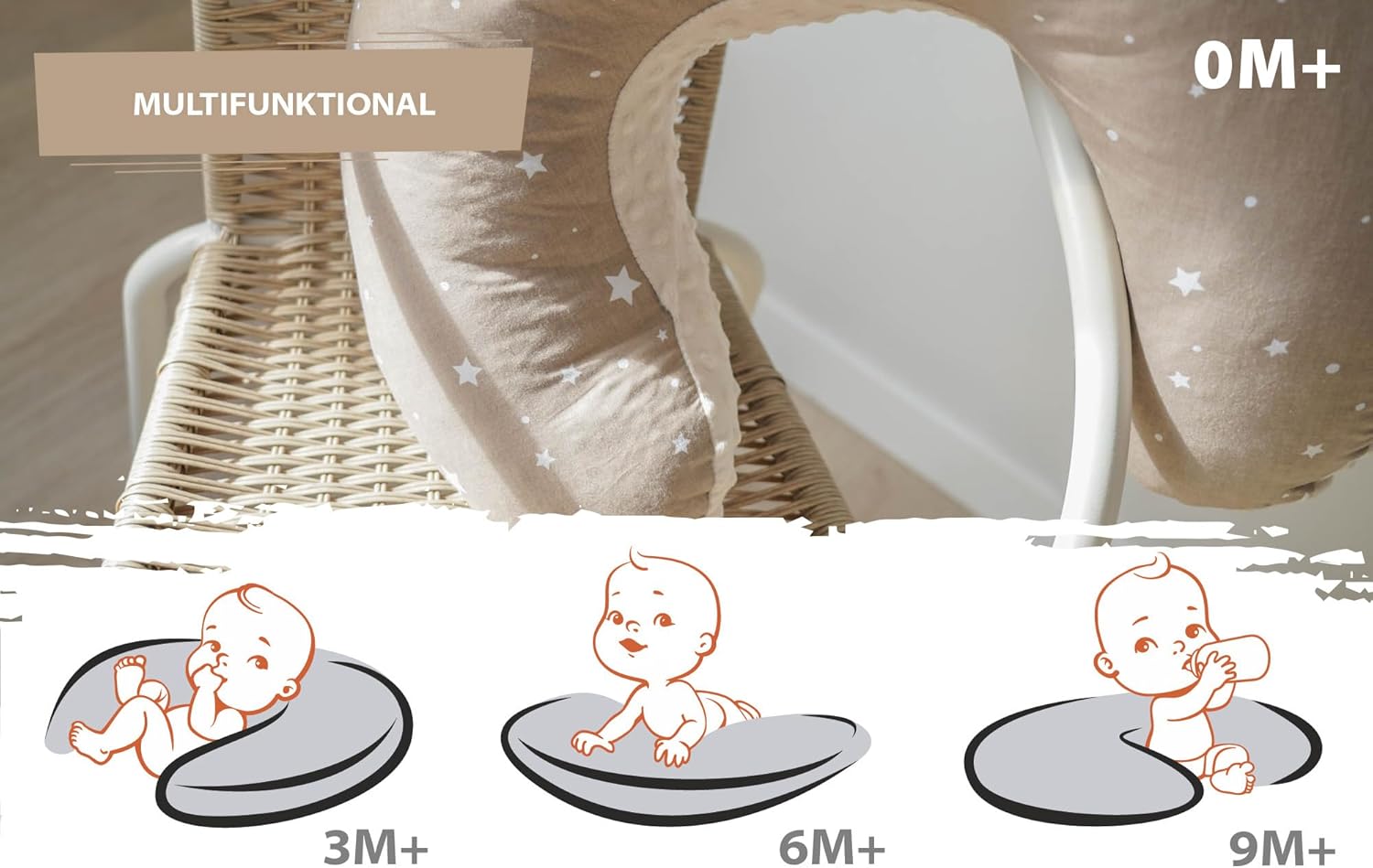 Thumbnail 5 de Totsy Baby Cuscino allattamento e gravidanza 130 cm in beige con stelle bianche