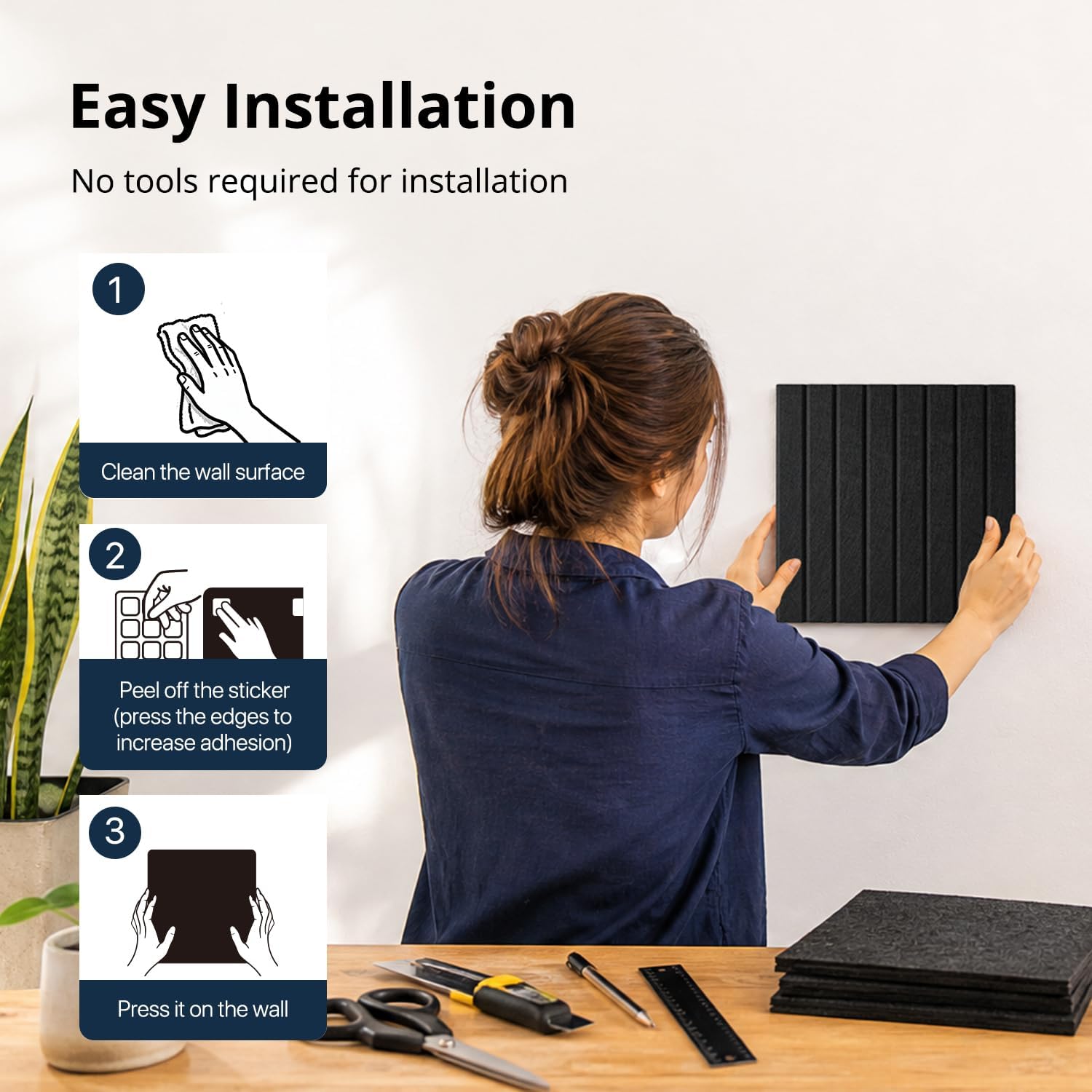 Thumbnail 6 de Woovio Felt Bulletin Board, 12-Pack Black Wall Tiles with 60 Adhesive Tabs