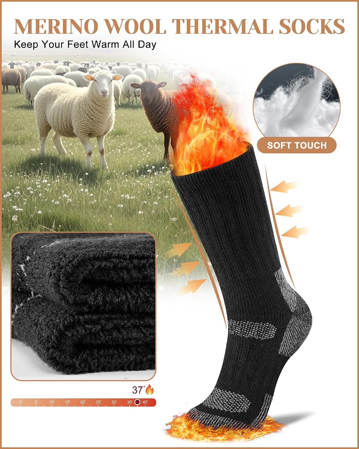 Detalle de SukModen Merino Wool Thermal Socks, 80% Merino Wool