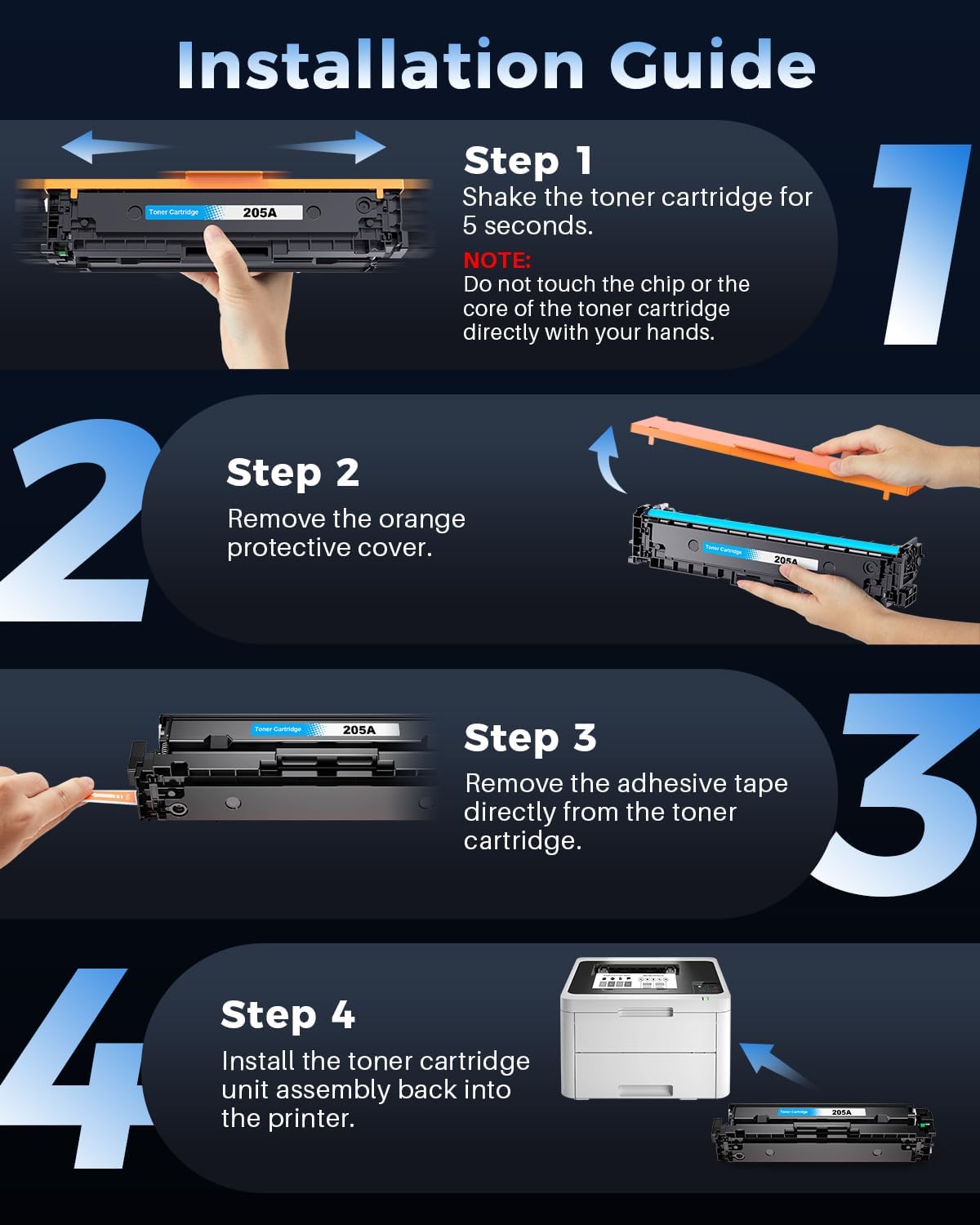 Thumbnail 5 de Pack de 4 cartouches Kuva 205A (CF530A) compatibles : noir + cyan + jaune + magenta pour HP Color LaserJet Pro
