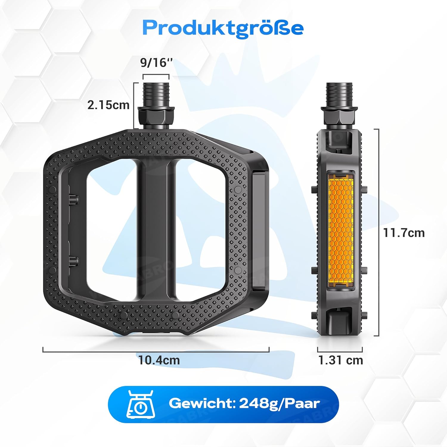 Thumbnail 5 de WATSABRO Fahrradpedale mit StVZO-Reflektorstreifen, rutschfeste 9/16-Zoll-MTB-/Trekking-/Gravel-Pedale mit Doppel-DU-Lager