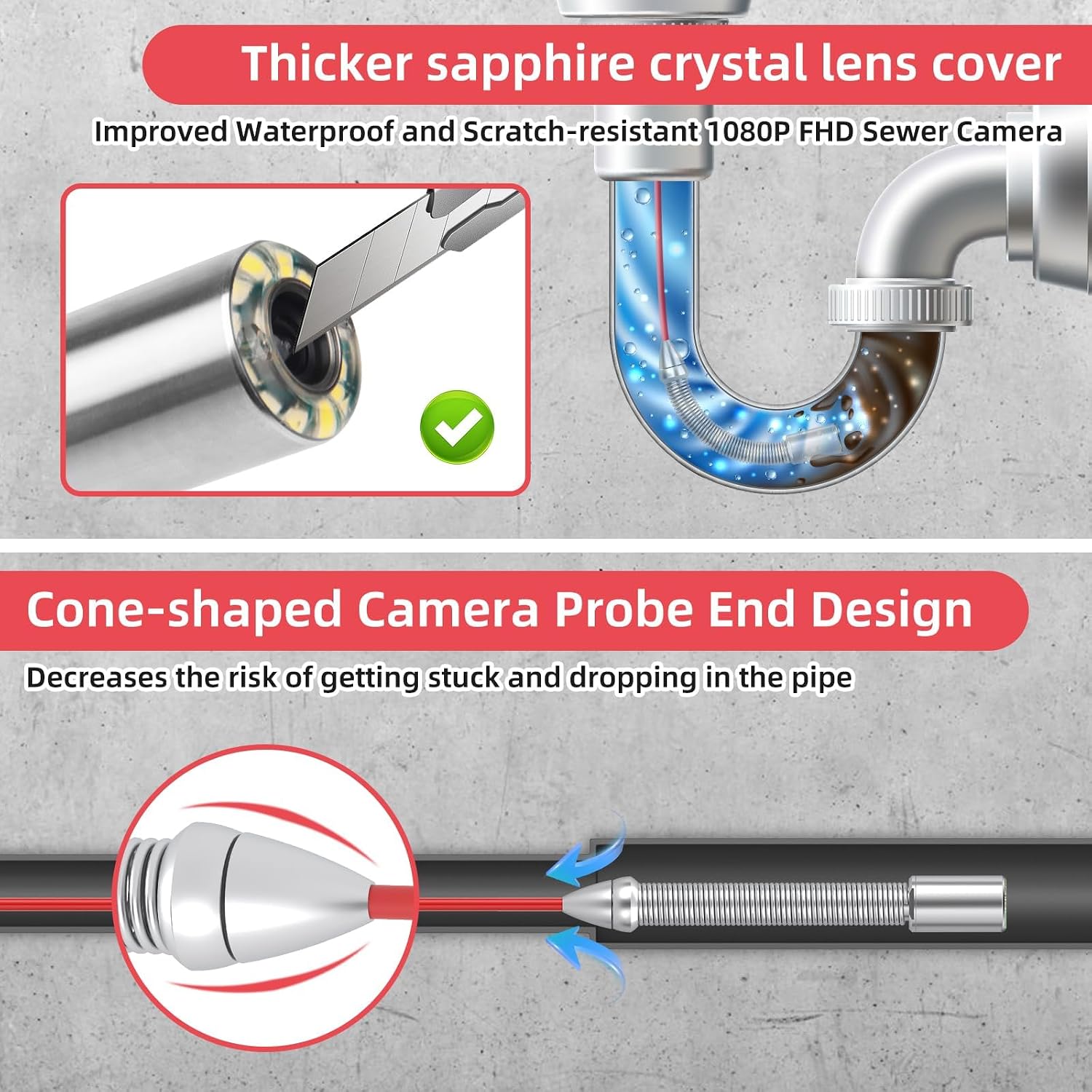 Thumbnail 1 de Drain Camera 50m and 512Hz Pipe Locator Set by Sanyipace – 10.1" Touchscreen, 1080p Self‑leveling Drainage Endoscope