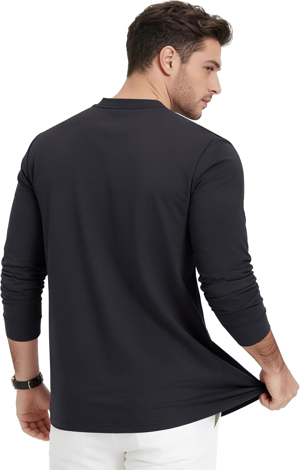 Detalle 2 de KEFITEVD Henley-Hemd Langarm für Herren aus Baumwolle mit Knopfleiste