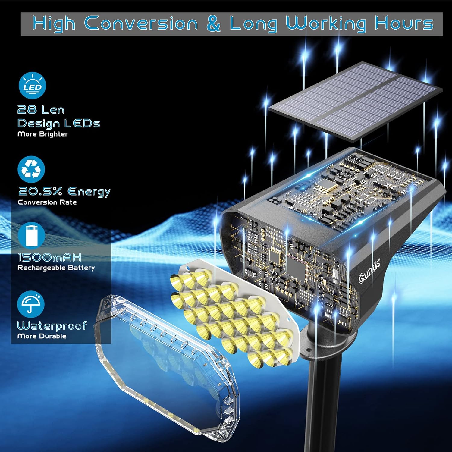 Detalle de Quntis LED Solar Spot Lights Outdoor Garden: 2-in-1 Landscape Uplights (2 Pack)