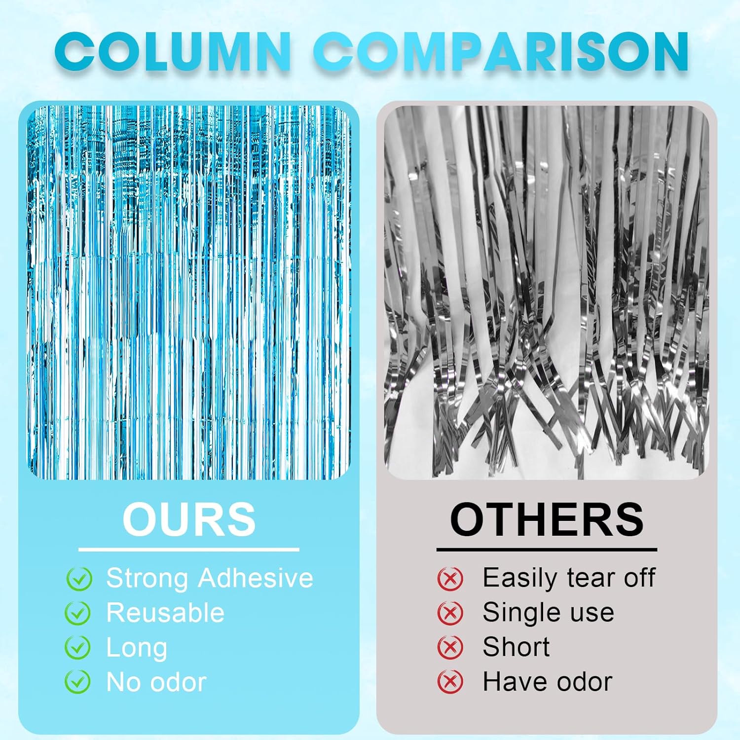 Thumbnail 4 de Voircoloria 3 Pack Light Blue Foil Fringe Backdrop Curtains (3.3x8.2 ft)