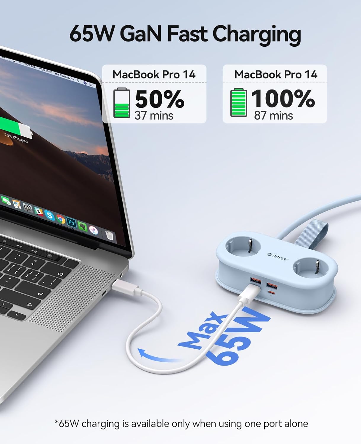 Thumbnail 1 de ORICO 65W GaN Reise-Mehrfachsteckdose mit USB-C – 6-in-1, kompakt und schnellladefähig