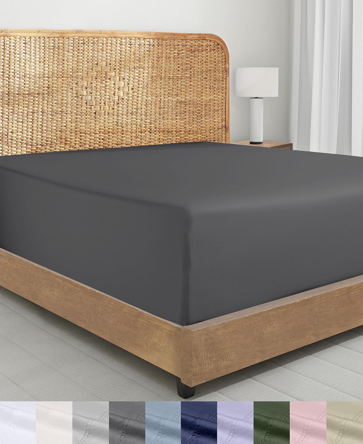 Detalle de California Design Den 840307166982 Organic Cotton Queen Fitted Sheet, Grey Percale