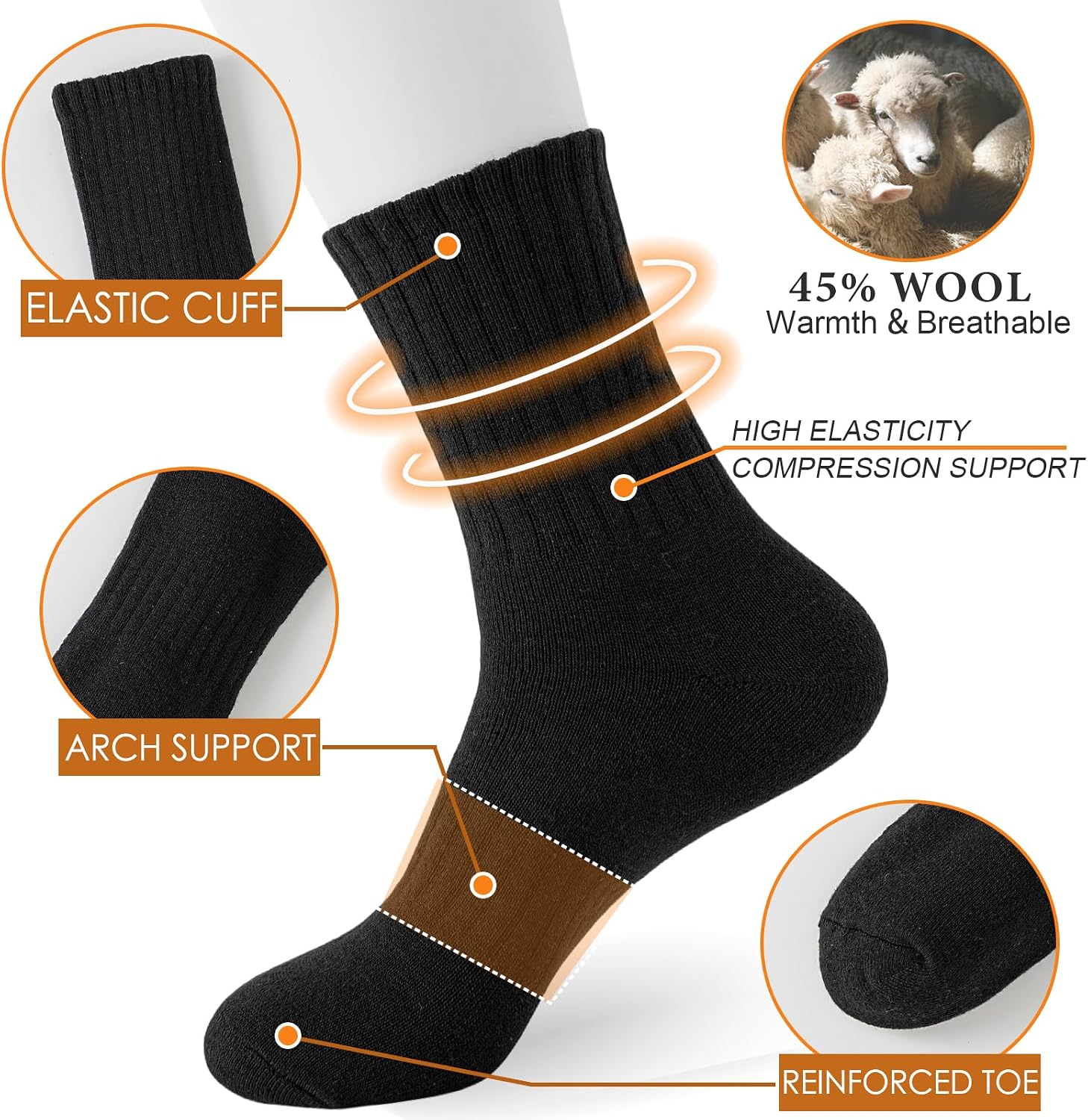 Thumbnail 2 de VoJoPi Winter Thermal Socks for Women, 5 Pairs, Full-Terry Wool Blend
