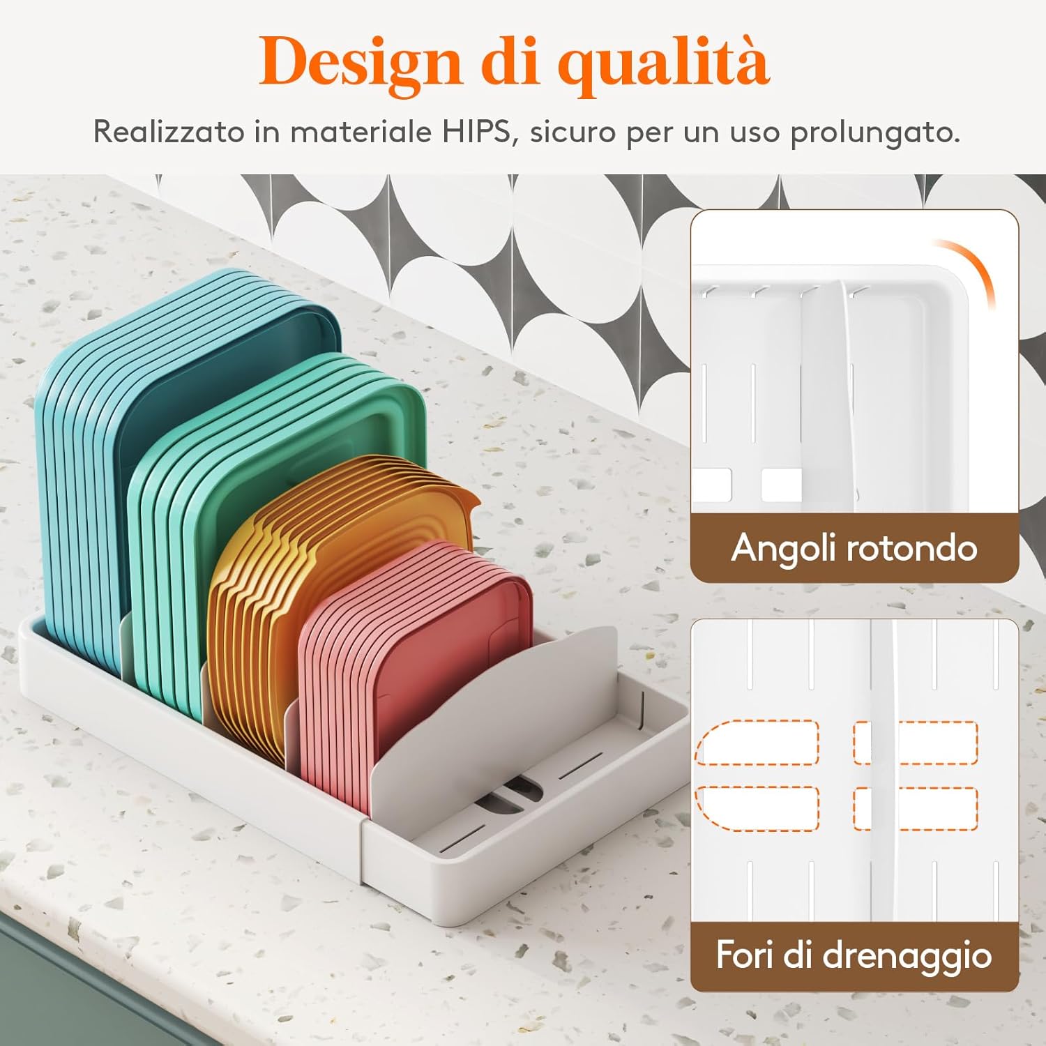 Detalle 2 de Lifewit Porta Coperchi Espandibile 34-62 cm | Organizer per Cassetto con 8 Divisori Regolabili