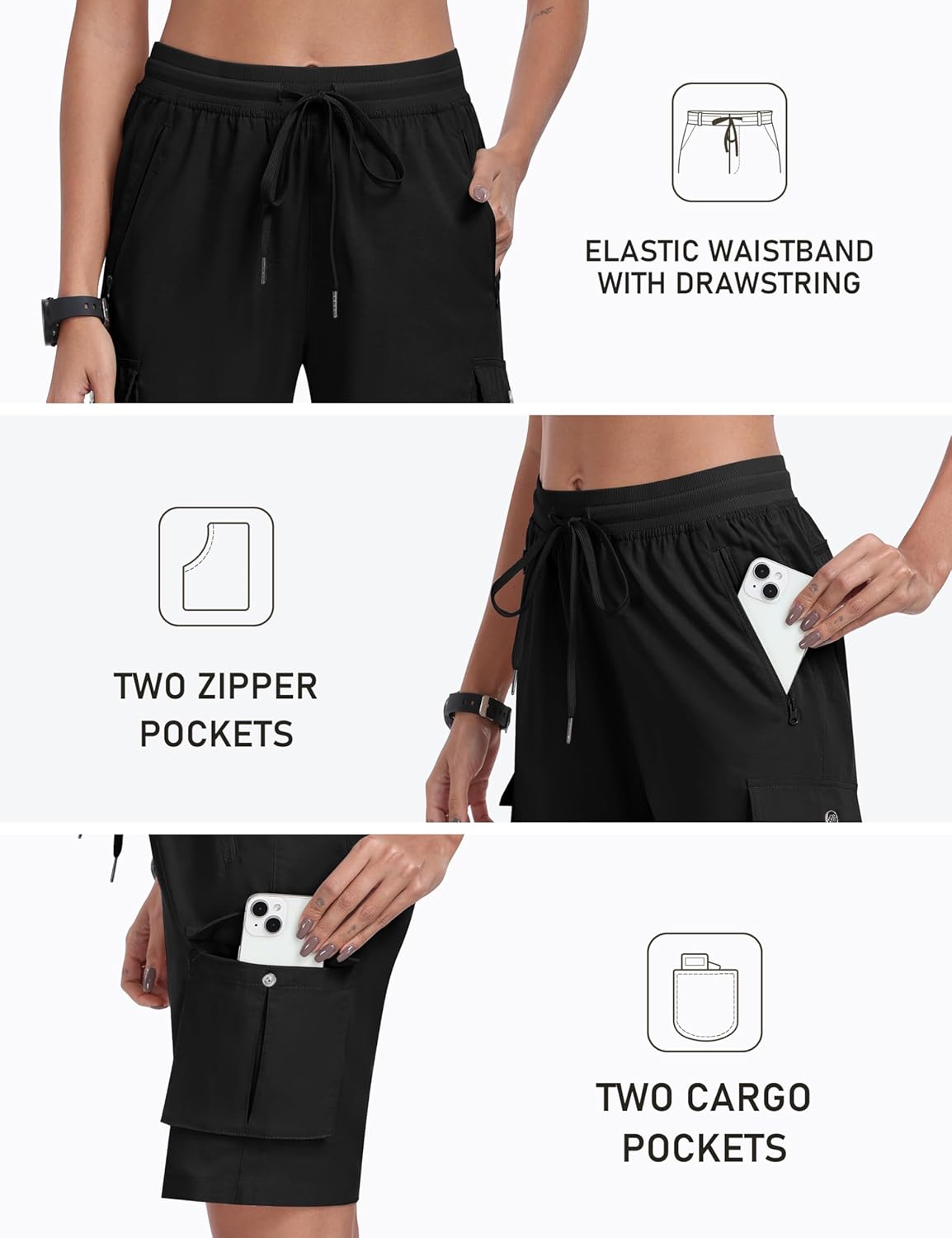 Thumbnail 3 de MoFiz Pantaloncini Cargo Trekking Donna: Bermuda Estivi con 6 Tasche, Vita Elastico e Vestibilità rilassata