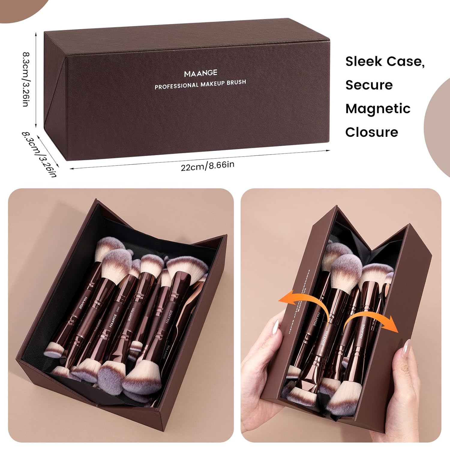 Detalle de MAANGE Make-up Pinselset 21-teilig mit Geschenkbox – 9 Gesichts- und 12 doppelseitige Augenpinsel