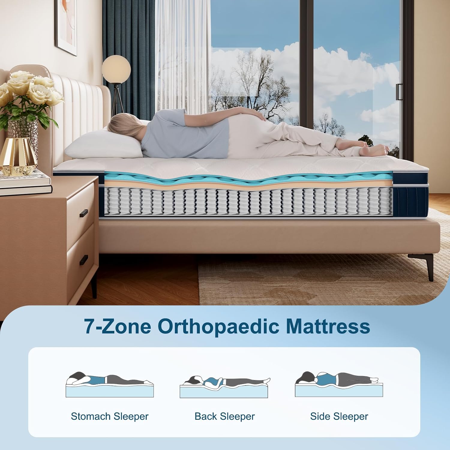 Thumbnail 5 de Hiimgo Hybrid Mattress 26cm King – Pocket Spring with Memory Foam (150x200 cm)