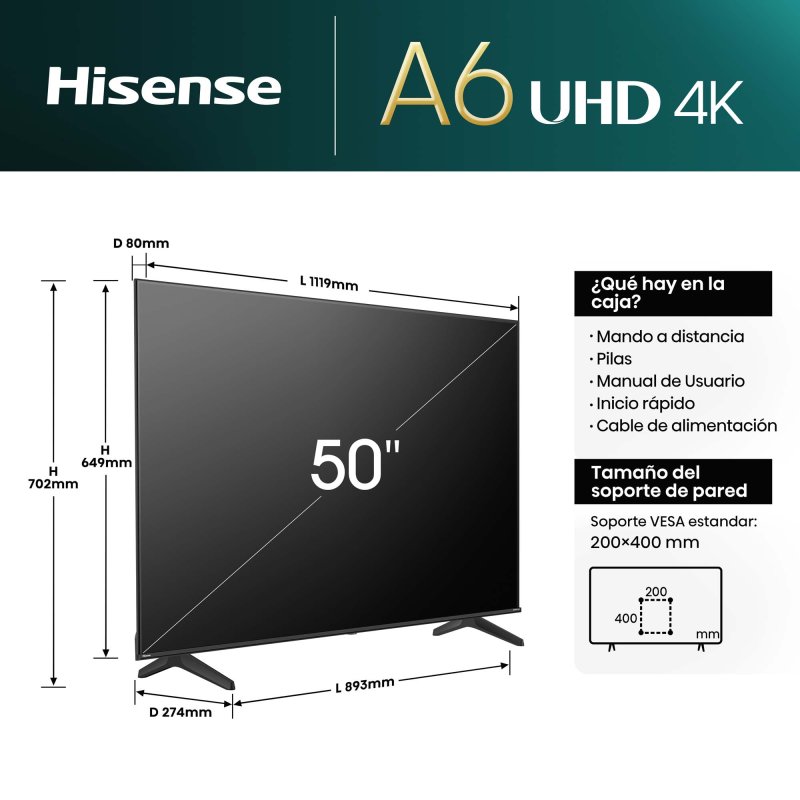 Thumbnail 3 de Hisense 50A6N 50" DLED UltraHD 4K con Dolby Vision y VIDAA Smart TV