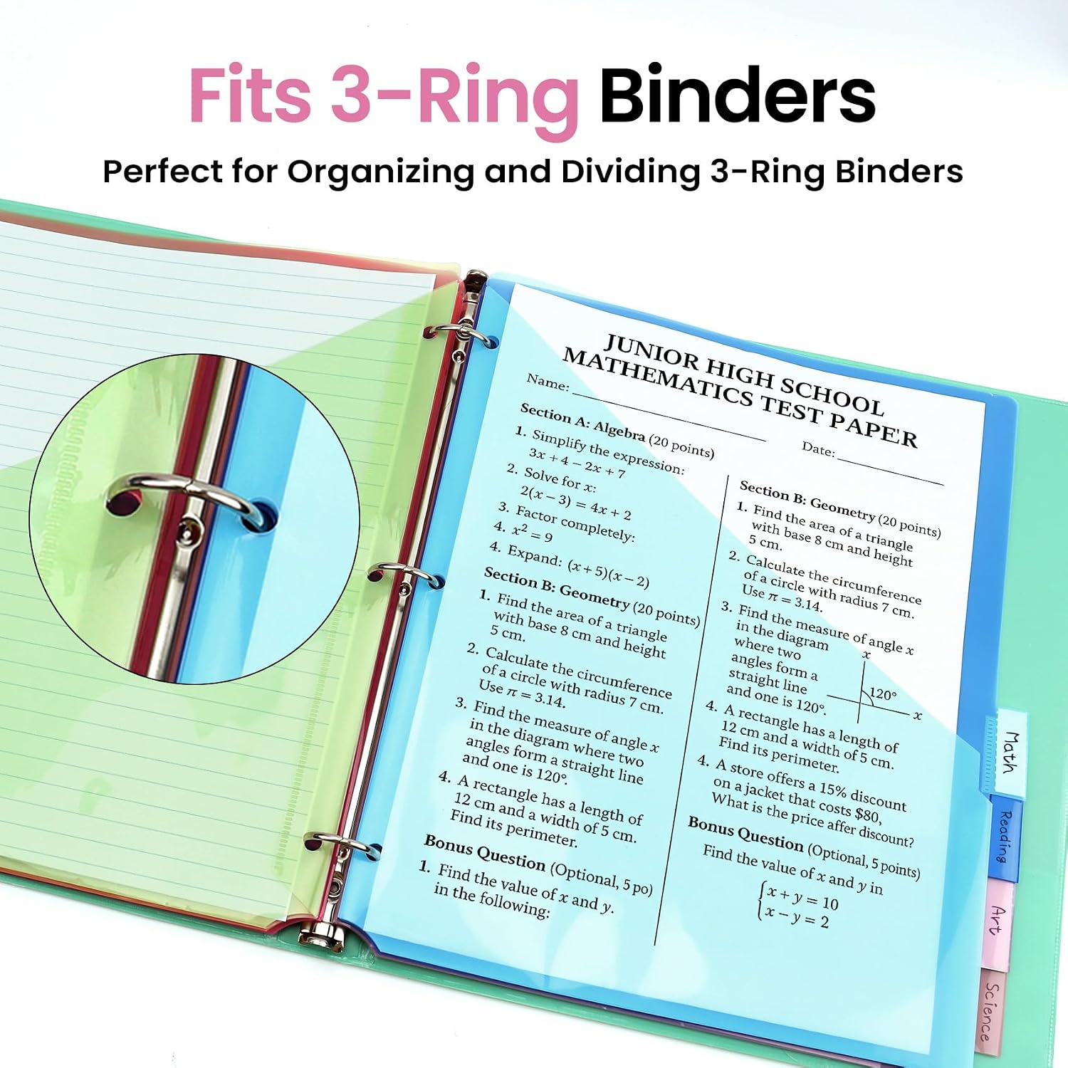 Detalle 2 de Taja 16-Count Plastic Binder Dividers with 8 Pastel Tabs and Two Pockets