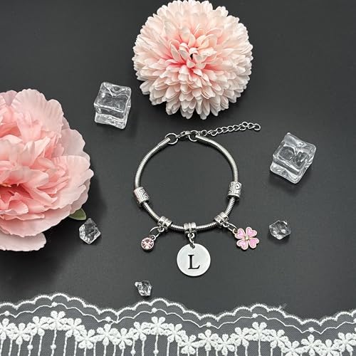 Thumbnail 2 de Bracelet Lettre Initiale Fille 1L par KJKJKJ — Ensemble de 26 bracelets avec lettre et pendentif rose