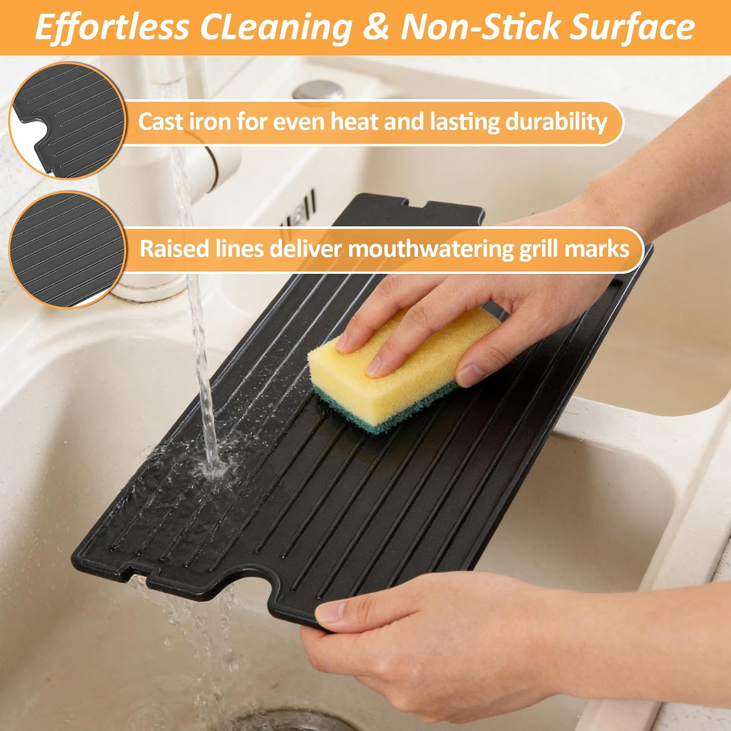 Detalle 2 de SafBbcue Smooth +Ridged Surface Reversible Cast-Iron Griddle, 11239 Replacement