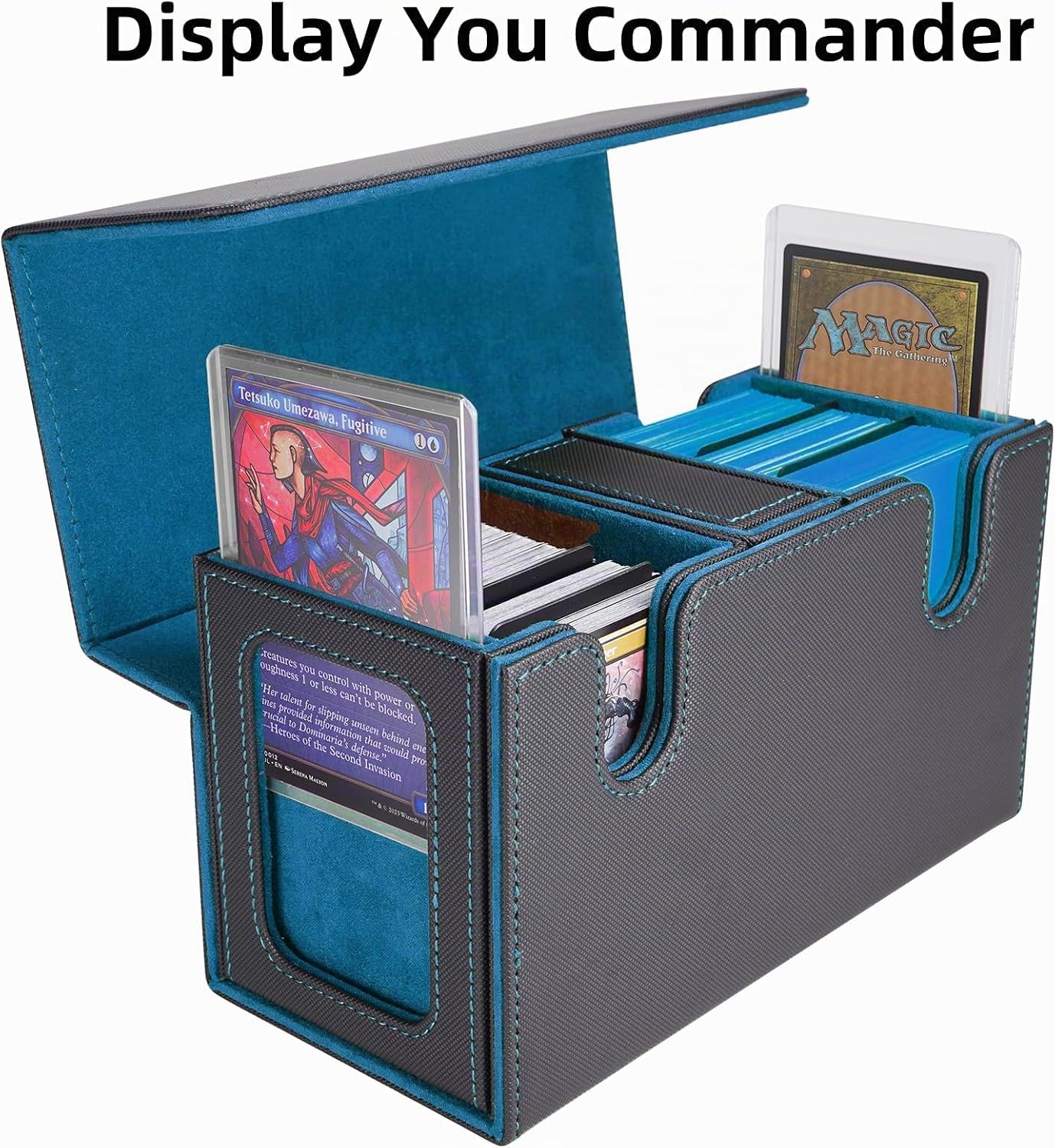 Detalle 2 de AFIING MTG Commander Kartenbox 3-in-1 – Magnetbox mit Commander-Fenster, Dicebox & Trennwänden