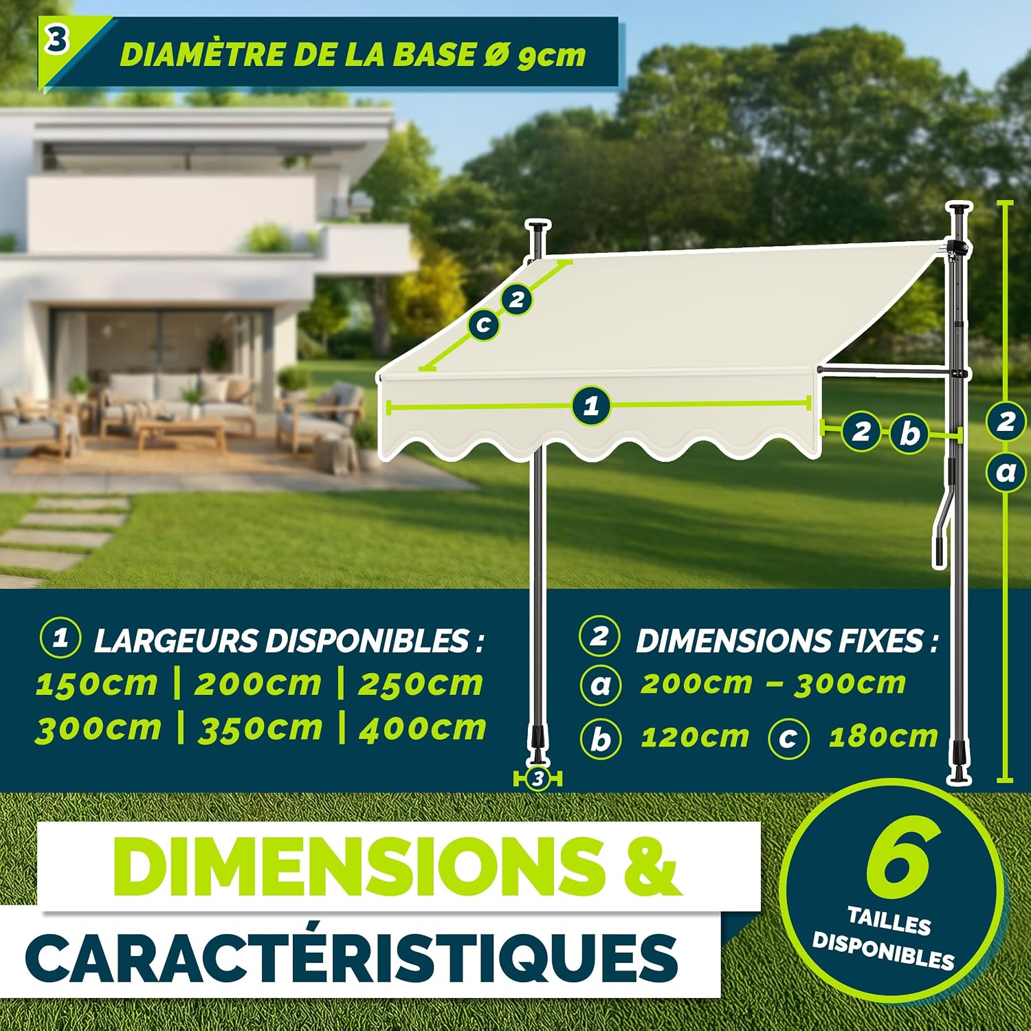 Detalle 2 de Tillvex Store Banne Manuel rétractable avec manivelle pour Le Balcon | Marquise de terrasse sans percement | Marquise Soleil de Balcon auvent téléscopique (Sable, 350cm)