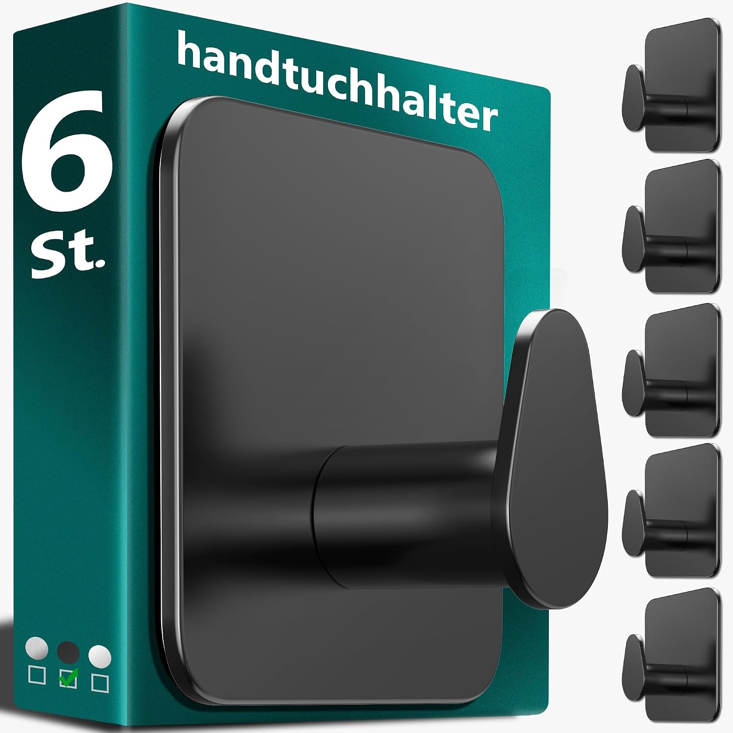 Detalle de 4smile Handtuchhalter ohne Bohren, schwarz – 6er-Set Edelstahl-Klebehaken