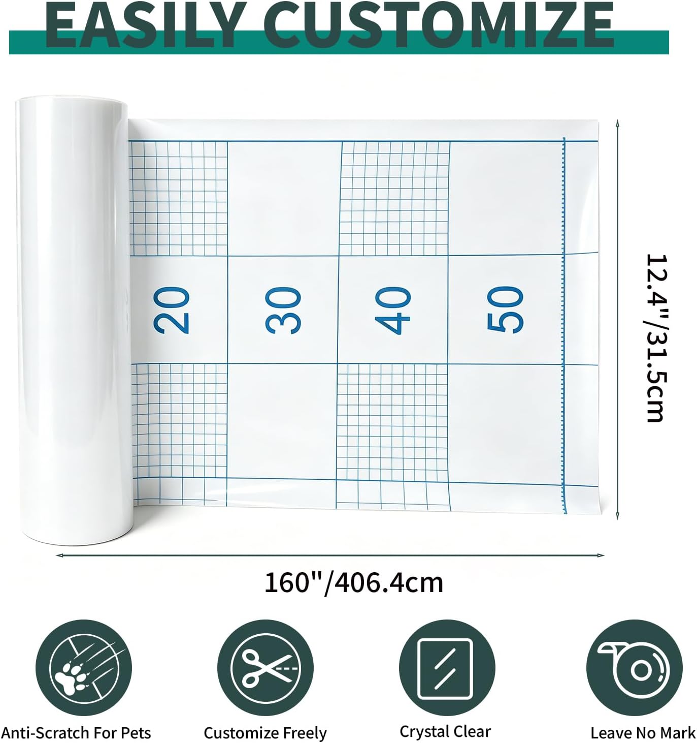 Detalle de KISENG 31.5 Cat Scratch Furniture Protector, Clear PVC Roll, 160" x 12.4