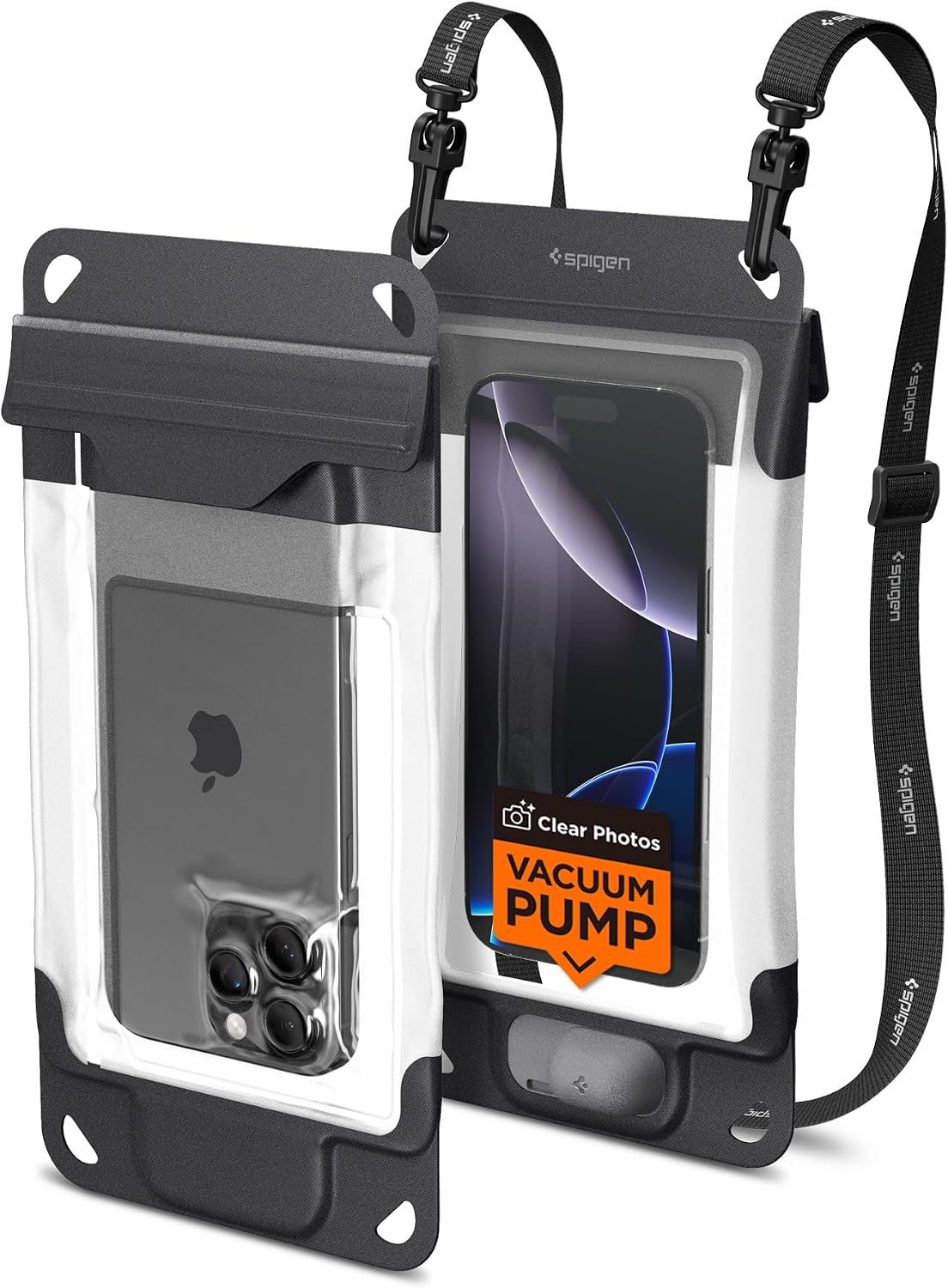 Detalle de Spigen Pochette Étanche étanchéité par vide (IP68) pour iPhone/Android jusqu’à 7 pouces – Gris Foncé