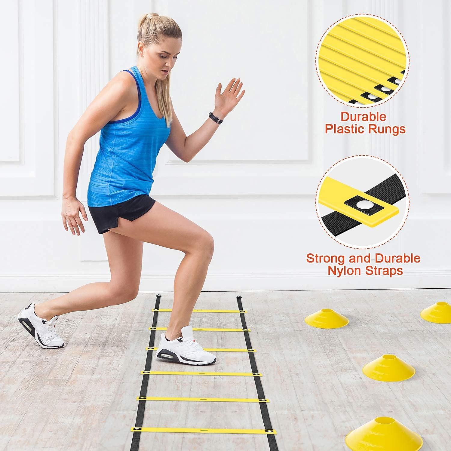 Detalle de X-UMEUS Agility Ladder Speed Training Equipment Set (20ft ladder, cones, hurdles, jump rope, speed parachute)