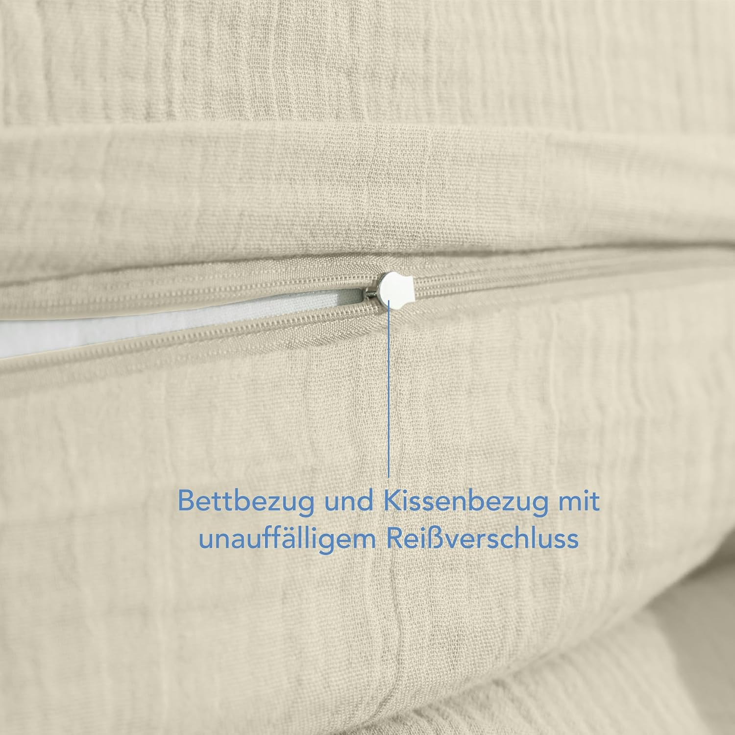 Detalle 2 de Dreamzie Baby Bettwäsche 80x80 cm + Kissenbezug 35x40 cm – Musselin aus 100% Baumwolle, OEKO-TEX, atmungsaktiv & weich, Creme