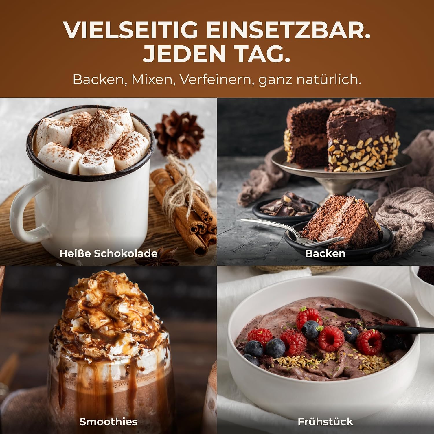 Detalle 1 de RheinNatur biologisch cacaopoeder 1 kg – 100% cacao, ongezoet