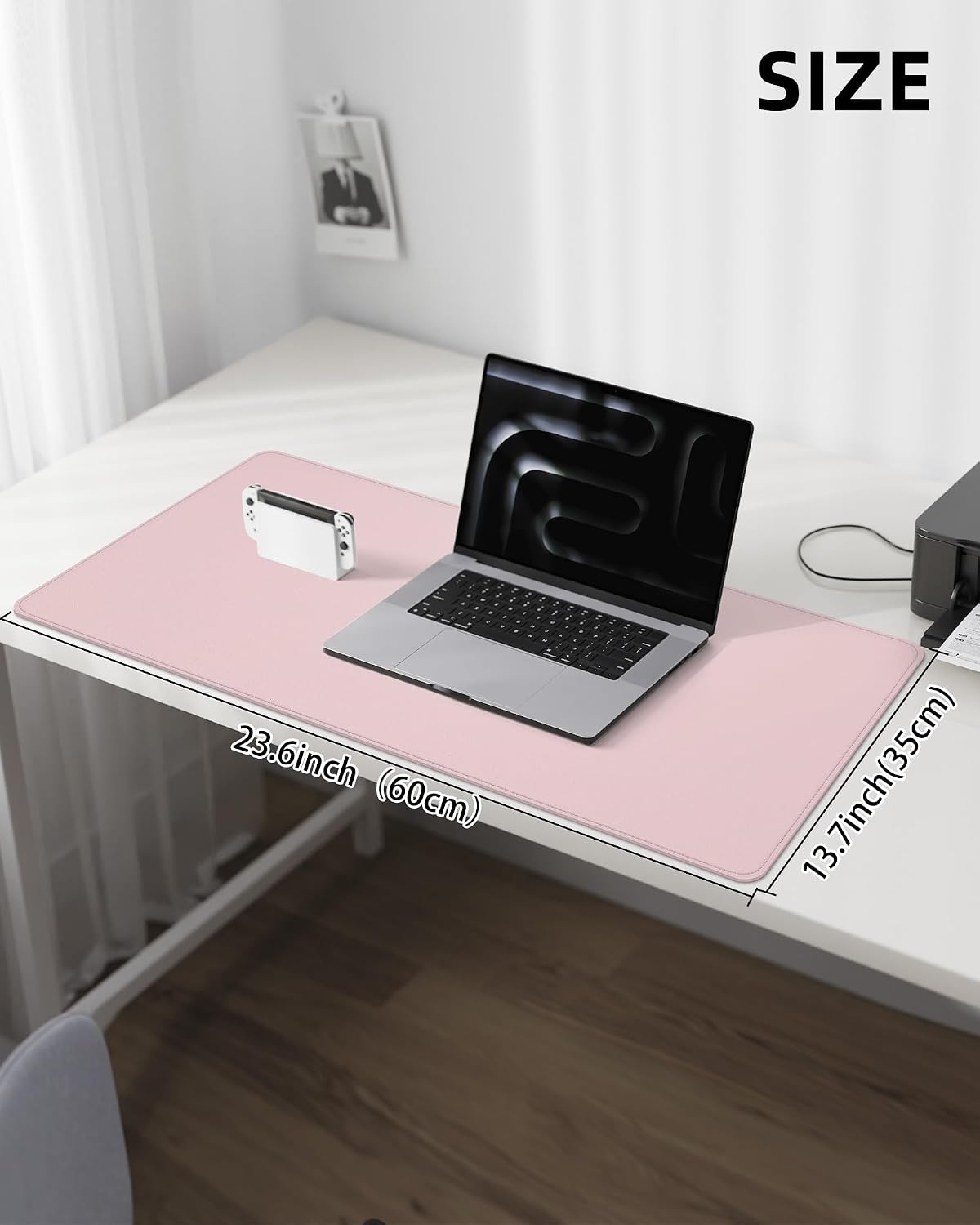 Detalle de AFIING Schreibtischunterlage Rosa 60x35 cm – PU-Leder mit rutschfester Wildleder-Rückseite
