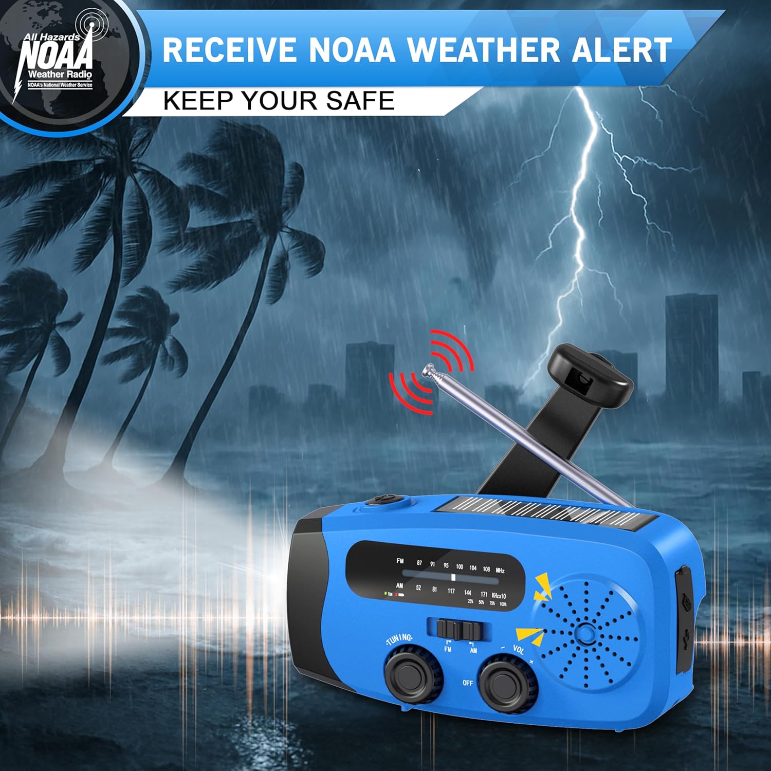 Thumbnail 1 de Wind Up Radio UK 2000mAh Hand Crank Radio with AM/FM, SOS Alarm, and LED Light (Blue)
