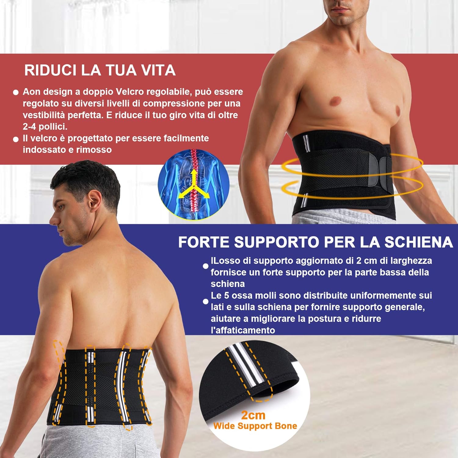Detalle 2 de CHUMIAN Fascia Addominale Dimagrante Uomo con Cintura Regolabile e Supporto Lombare in Neoprene