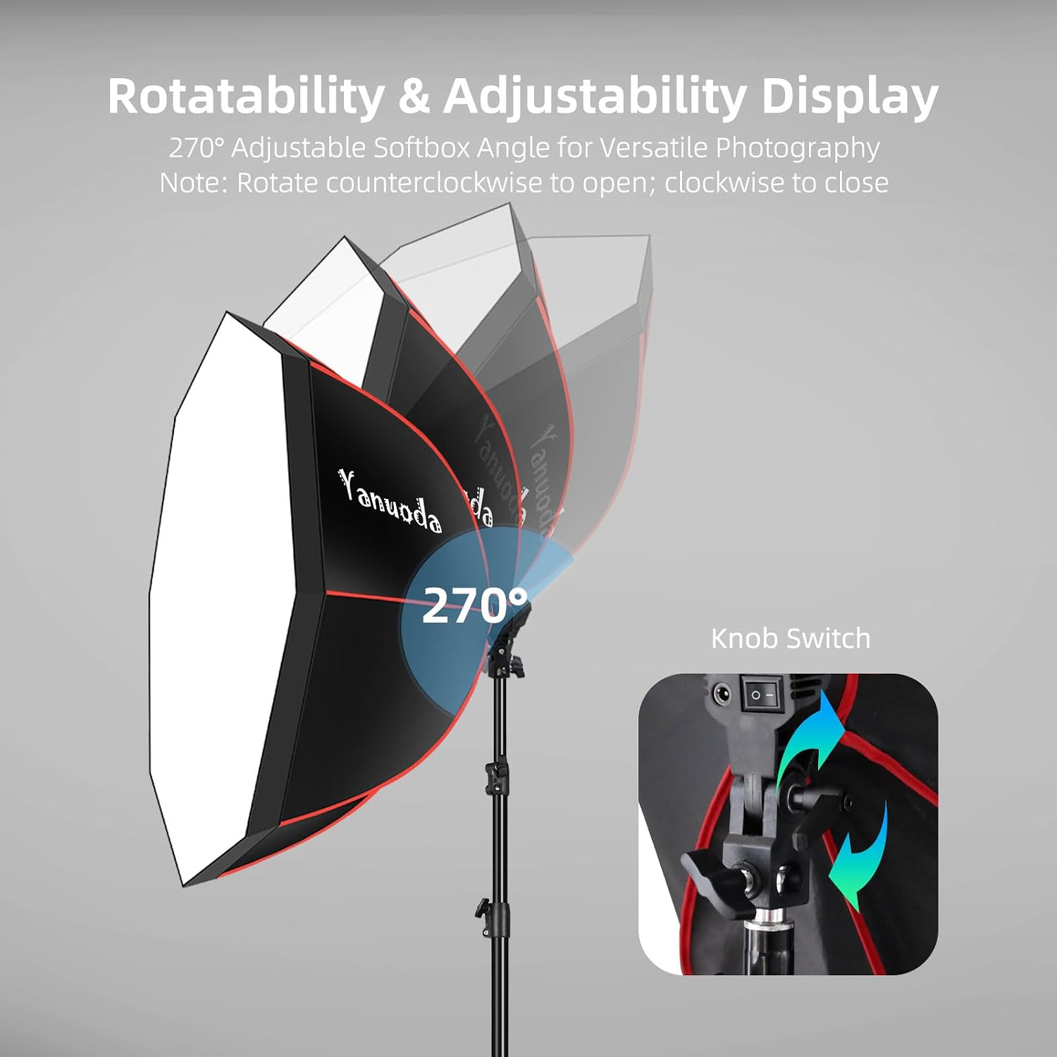 Thumbnail 5 de 95 cm Acht-Eck-Softbox Beleuchtungsset – 110 W CRI 97, Stativ, Diffusor & Grid