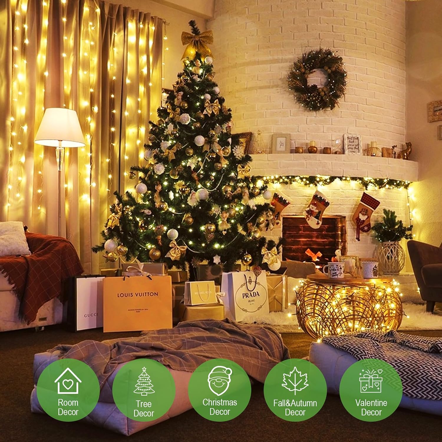 Detalle de Auting Lichterkette außen Warmweiß 100 LEDs, 13 m – Fernbedienung, Timer, 8 Modi