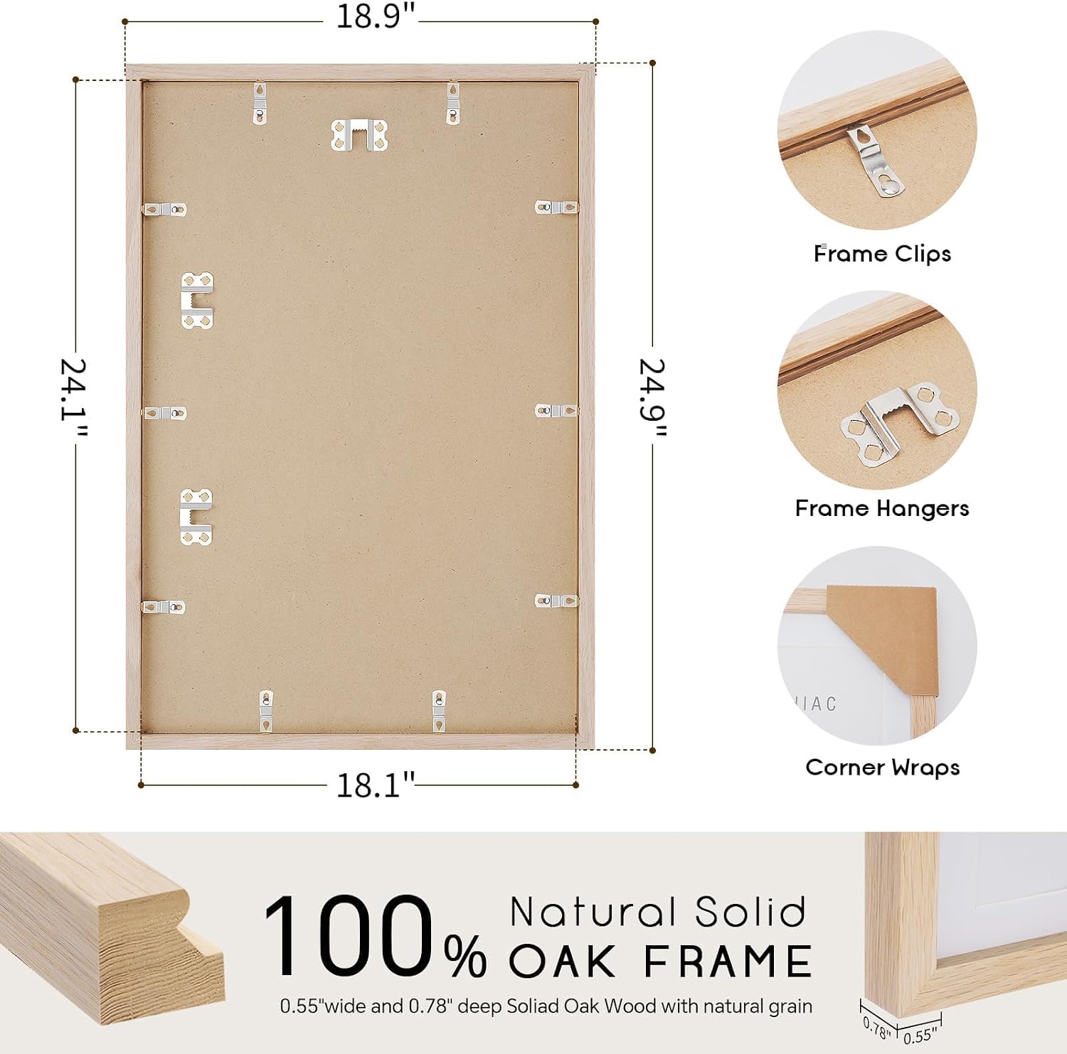 Thumbnail 2 de puthiac 18x24 Solid Oak Wood Picture Frame (No Mat) with Plexi Front, Vertical or Horizontal