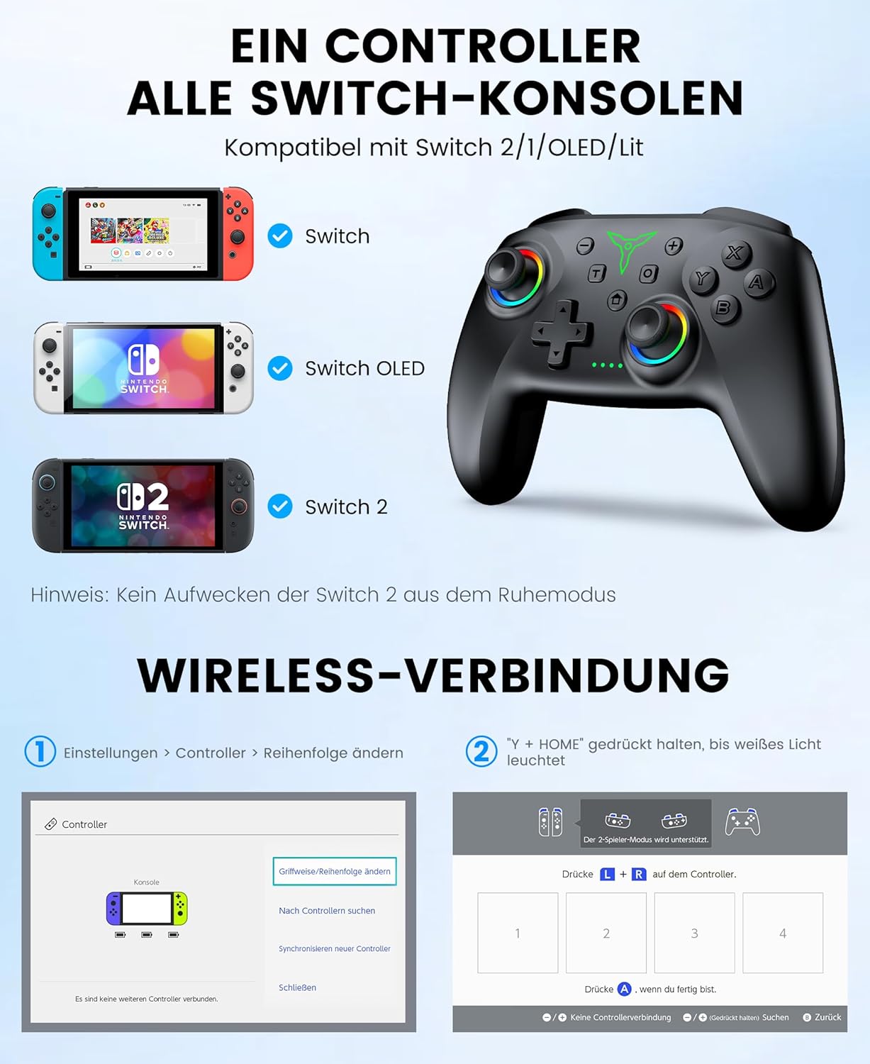 Thumbnail 6 de BEBONCOOL HOTS Switch Controller mit Ladestation – Pro Controller für Switch 2/Switch/OLED/Lite