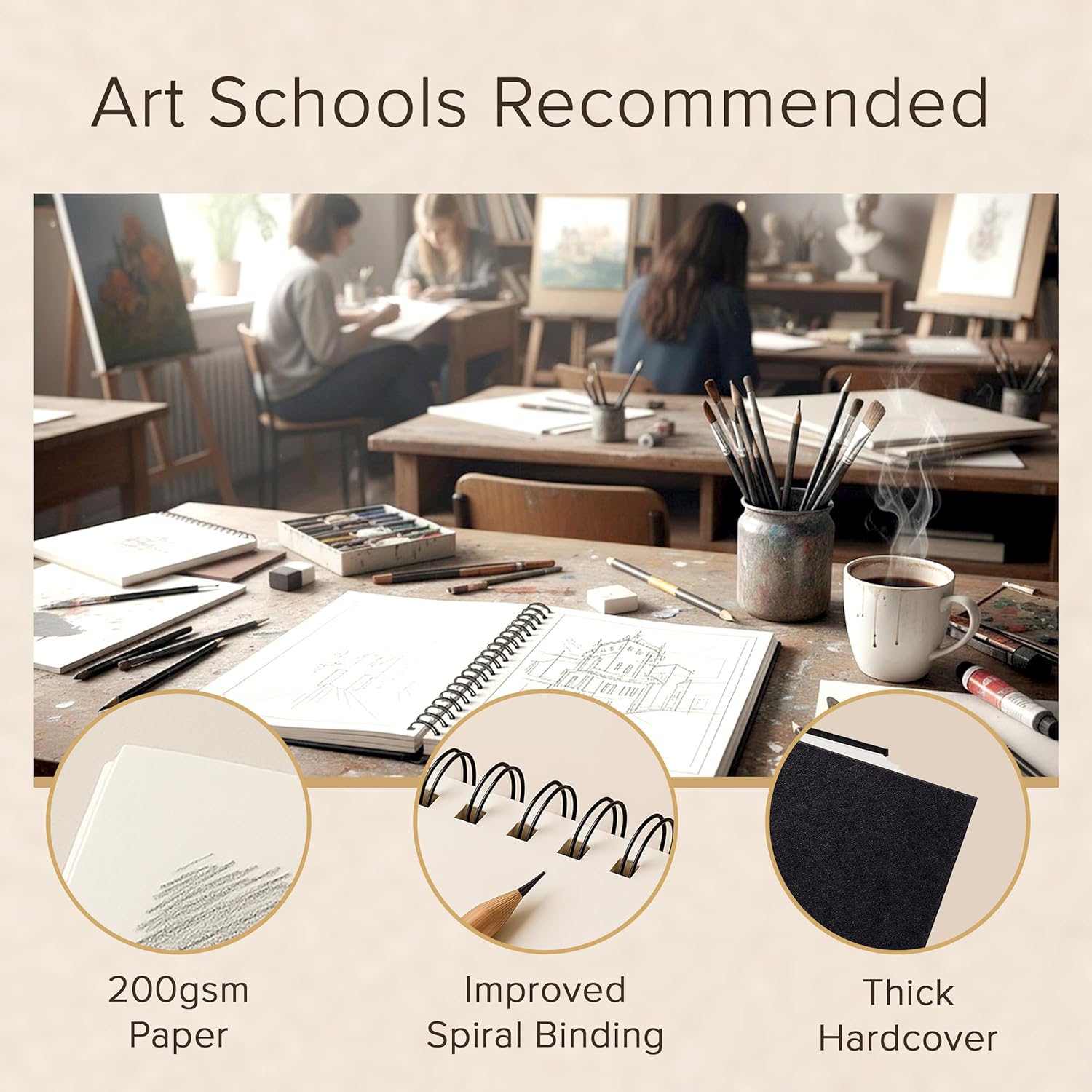 Thumbnail 4 de A4 Hardcover Sketch Book (200GSM) – Spiral Bound 40 Sheets / 80 Pages