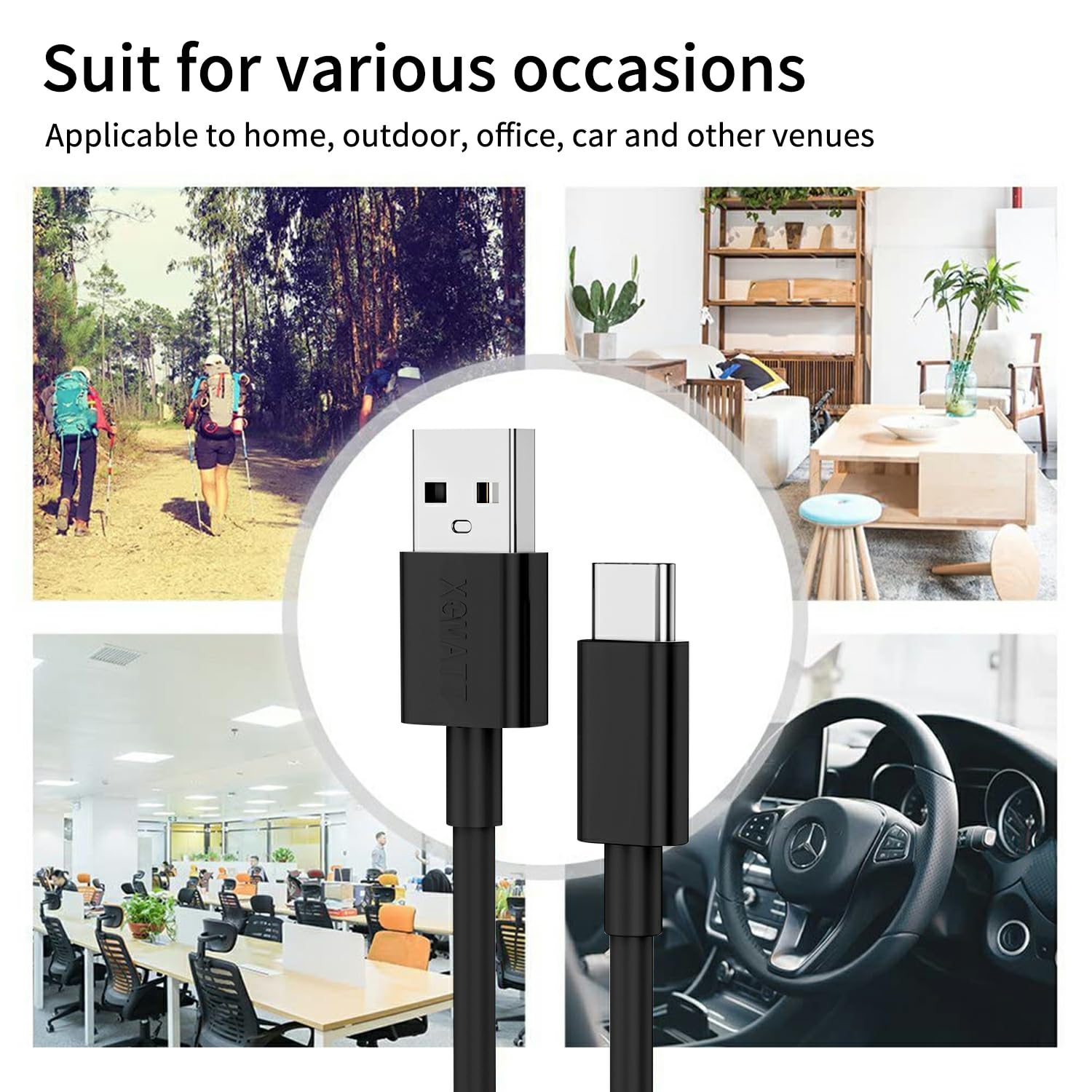Detalle 2 de USB‑C Kabel (2 m, 2er‑Set) für Schnellladung & Datensync – für Samsung, Sony, Huawei & mehr, schwarz