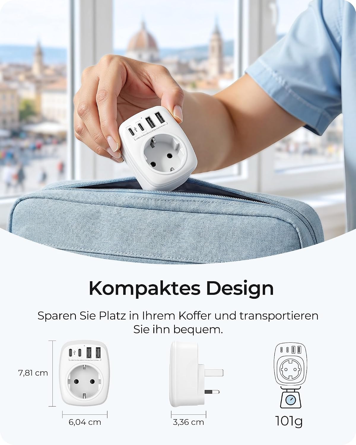 Thumbnail 5 de LENCENT Reiseadapter Typ G EU auf UK 5‑in‑1