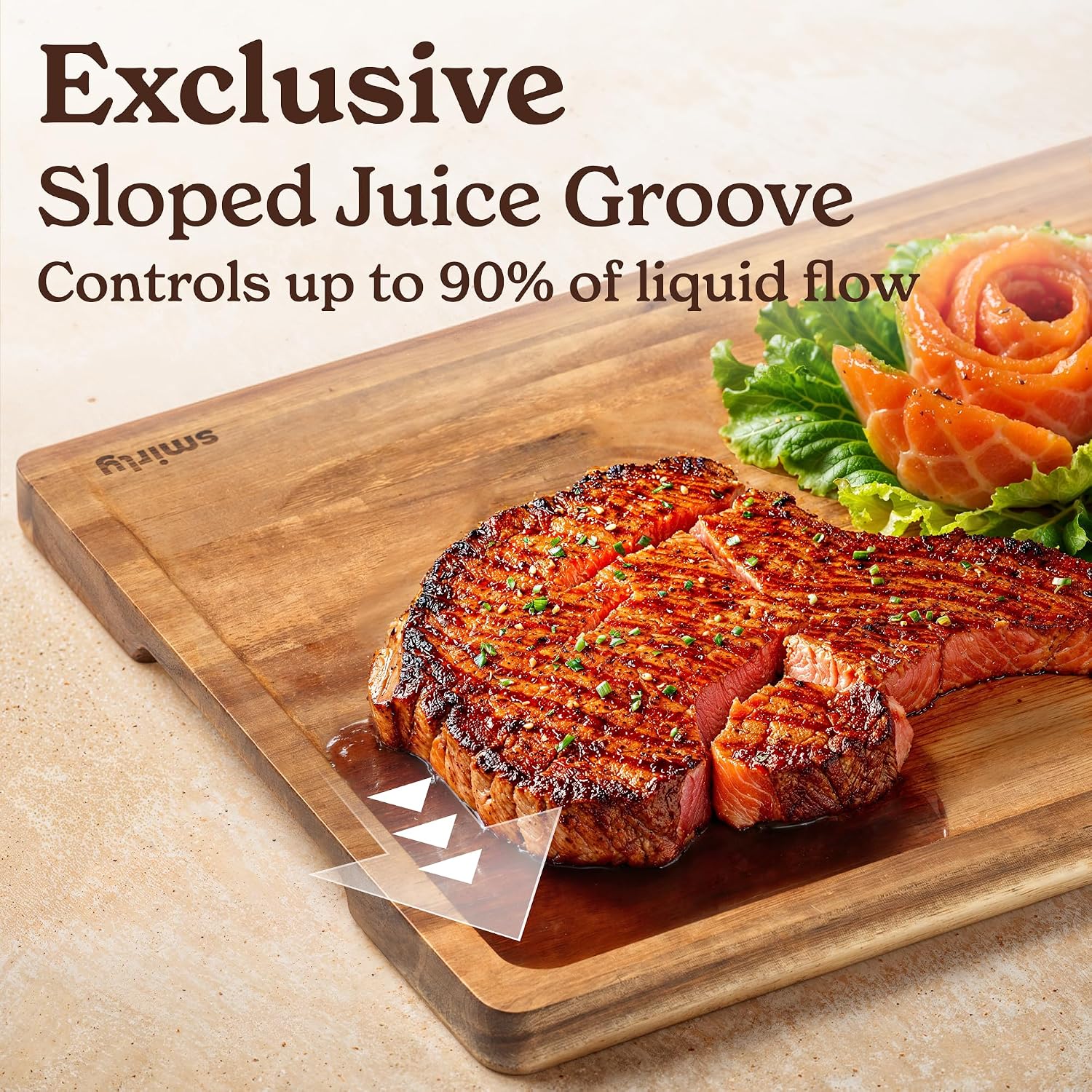 Detalle de SMIRLY Wood Cutting Board Set, Bamboo/Acacia 3 Pack 🪵