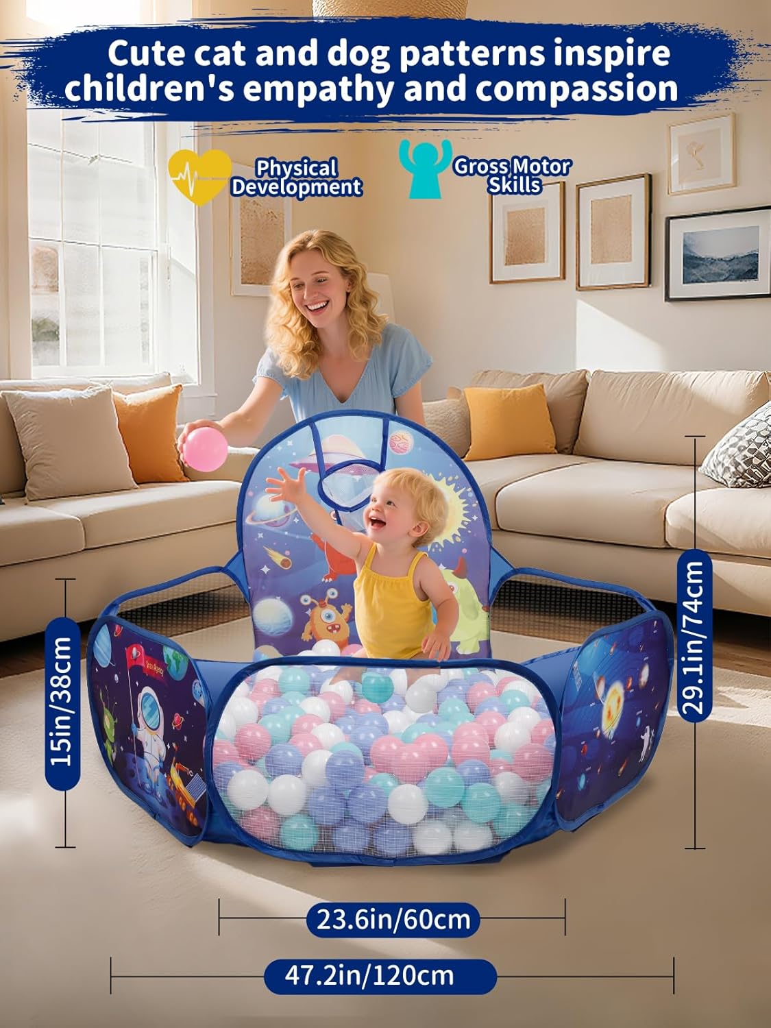 Thumbnail 3 de ZimiTeda Space Rocket Kids Ball Pit (120 cm) with Foldable Basketball Hoop