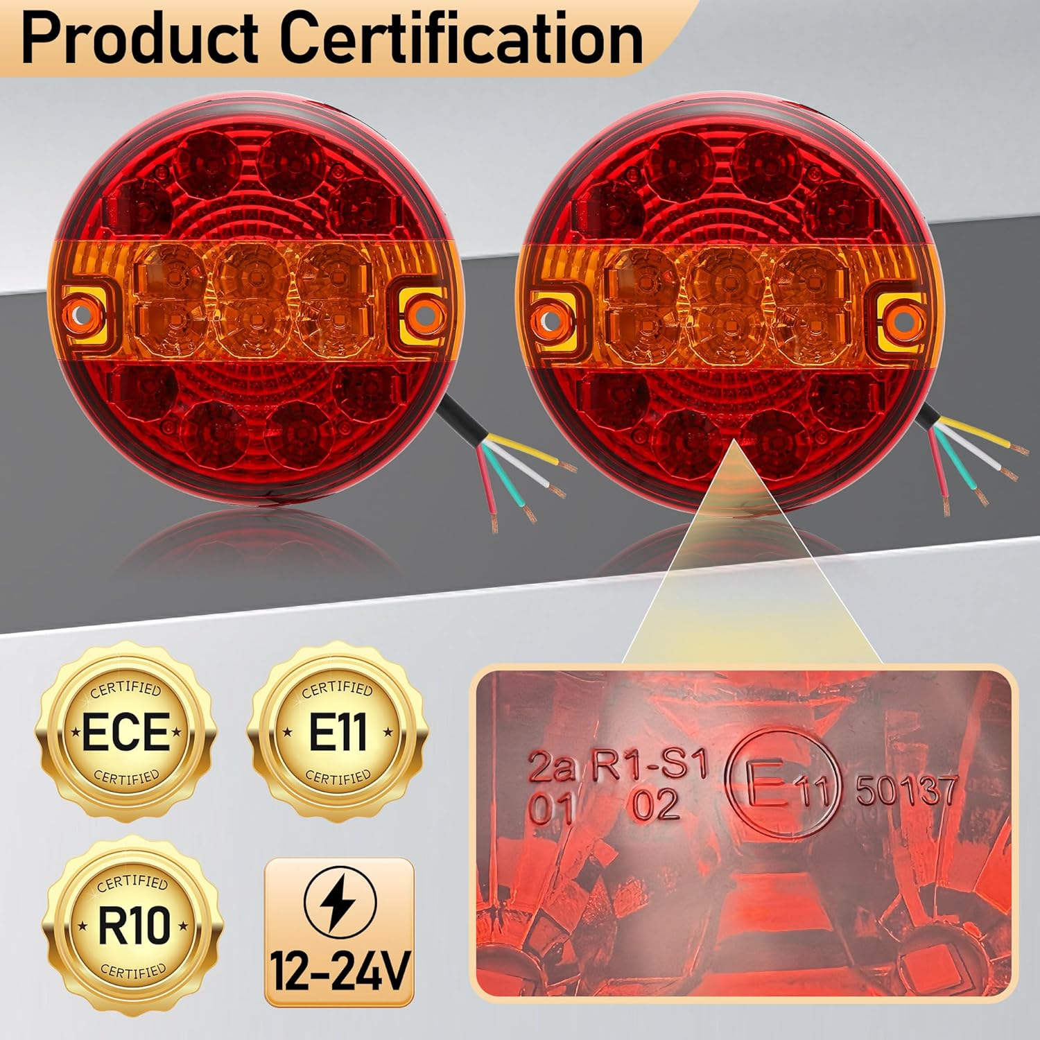 Thumbnail 4 de DARKGUARD 2PCS Round LED Trailer Tail Lights (12V/24V) – IP67 Waterproof, Stop/Turn/Position