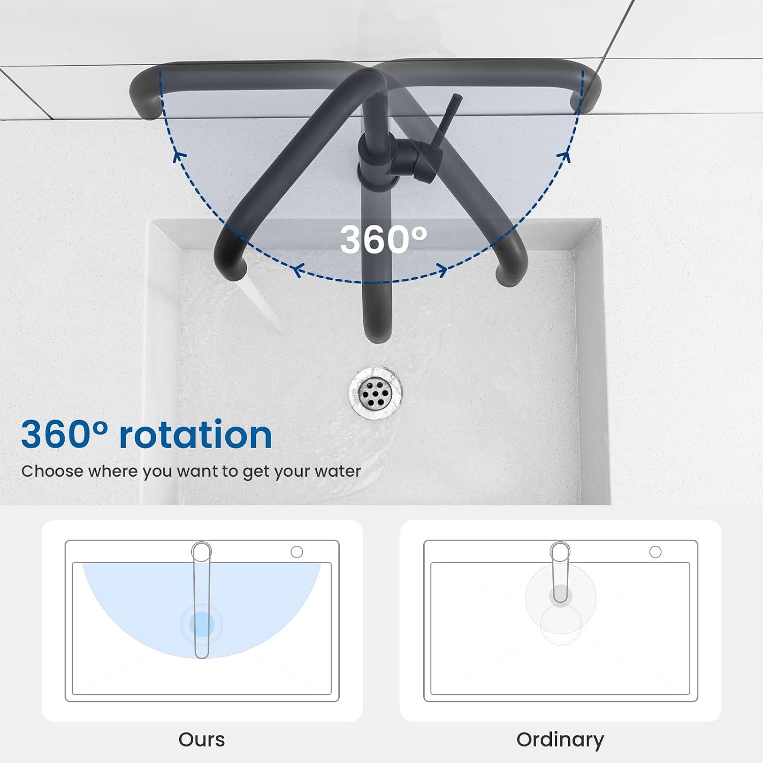 Detalle 2 de CECIPA Grifo Cocina caño alto 360° negro