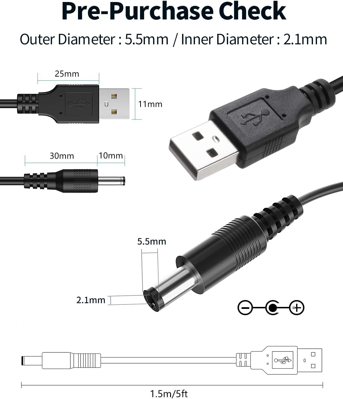 Thumbnail 1 de TONTON USB-A auf DC Stecker Ladekabel (13-in-1) mit 13 Hohlsteckern, 1,5 m, schwarz